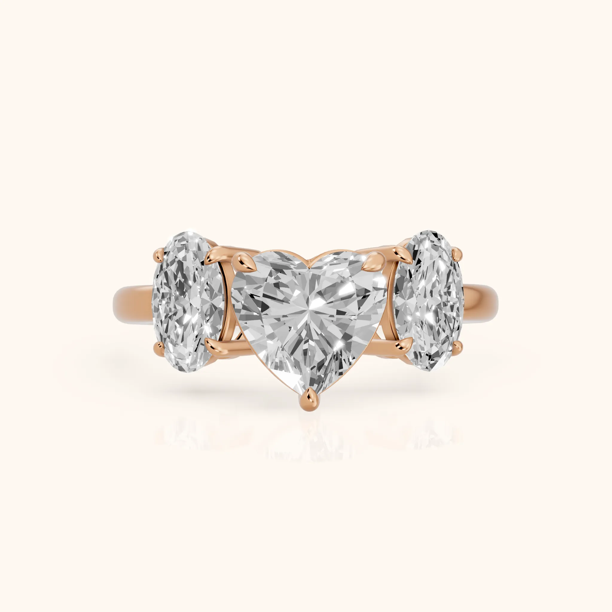 Lila Three-Stone Heart Diamond Ring in Rose Gold — view 1