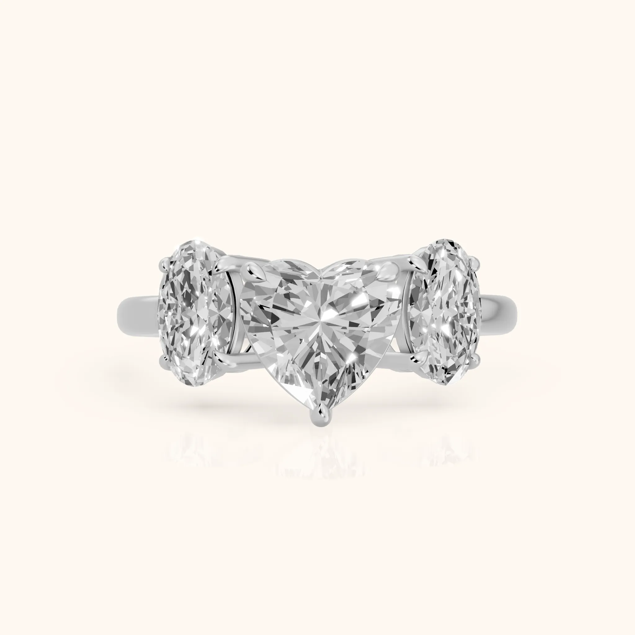 Lila Three-Stone Heart Diamond Ring in Platinum — view 1