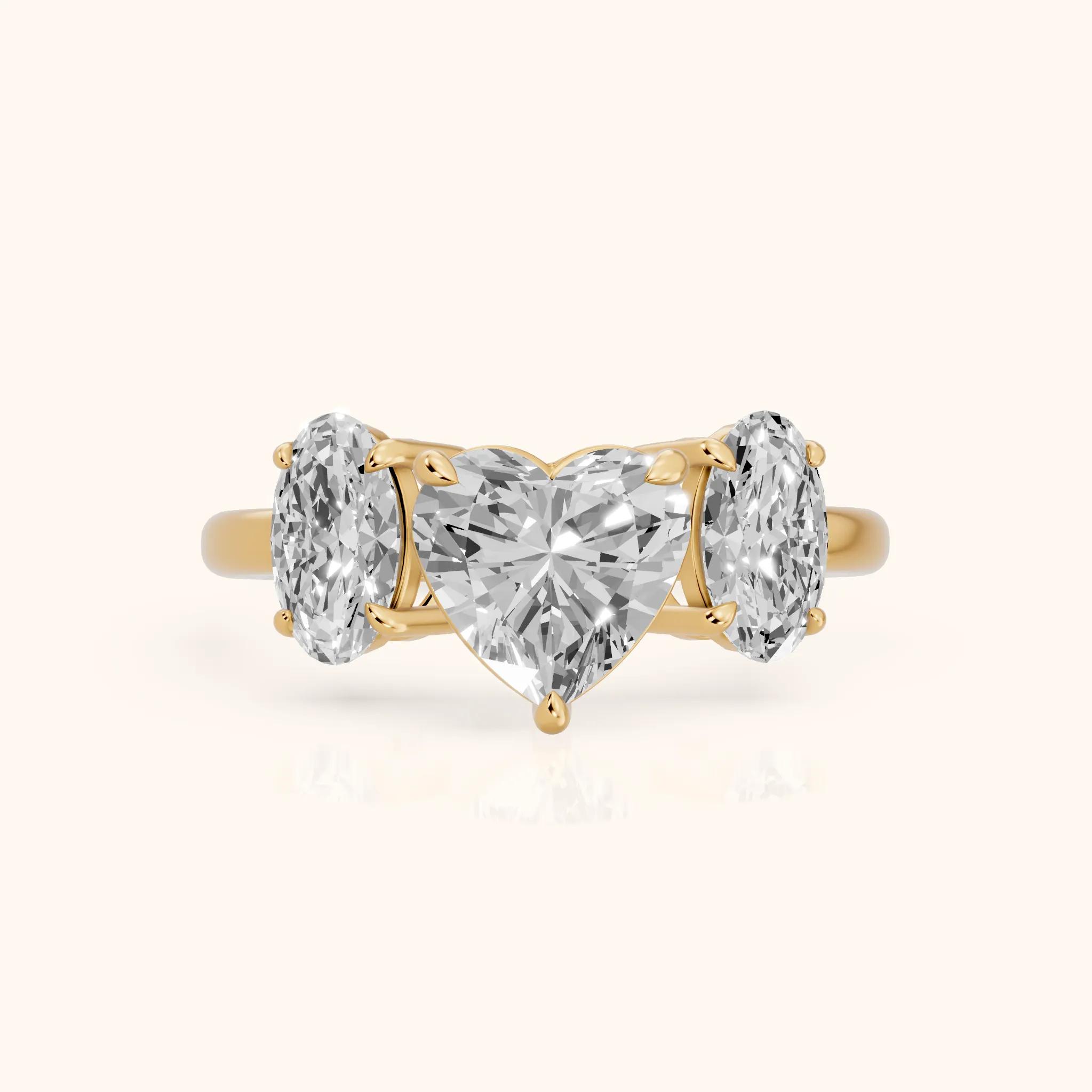 Lila Three-Stone Heart Diamond Ring in Yellow Gold — view 1