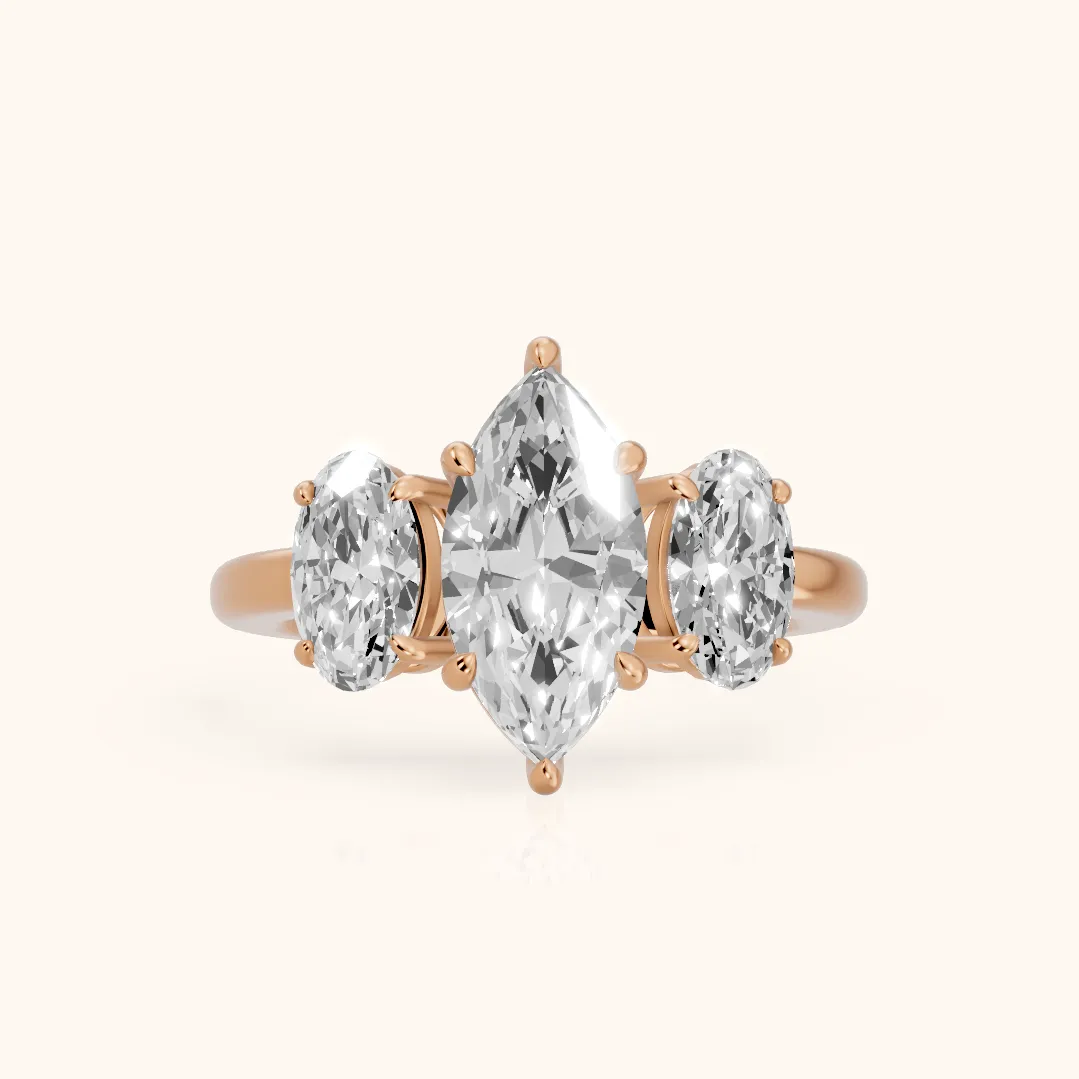 Lila Three-Stone Marquise Diamond Ring in Rose Gold — view 2