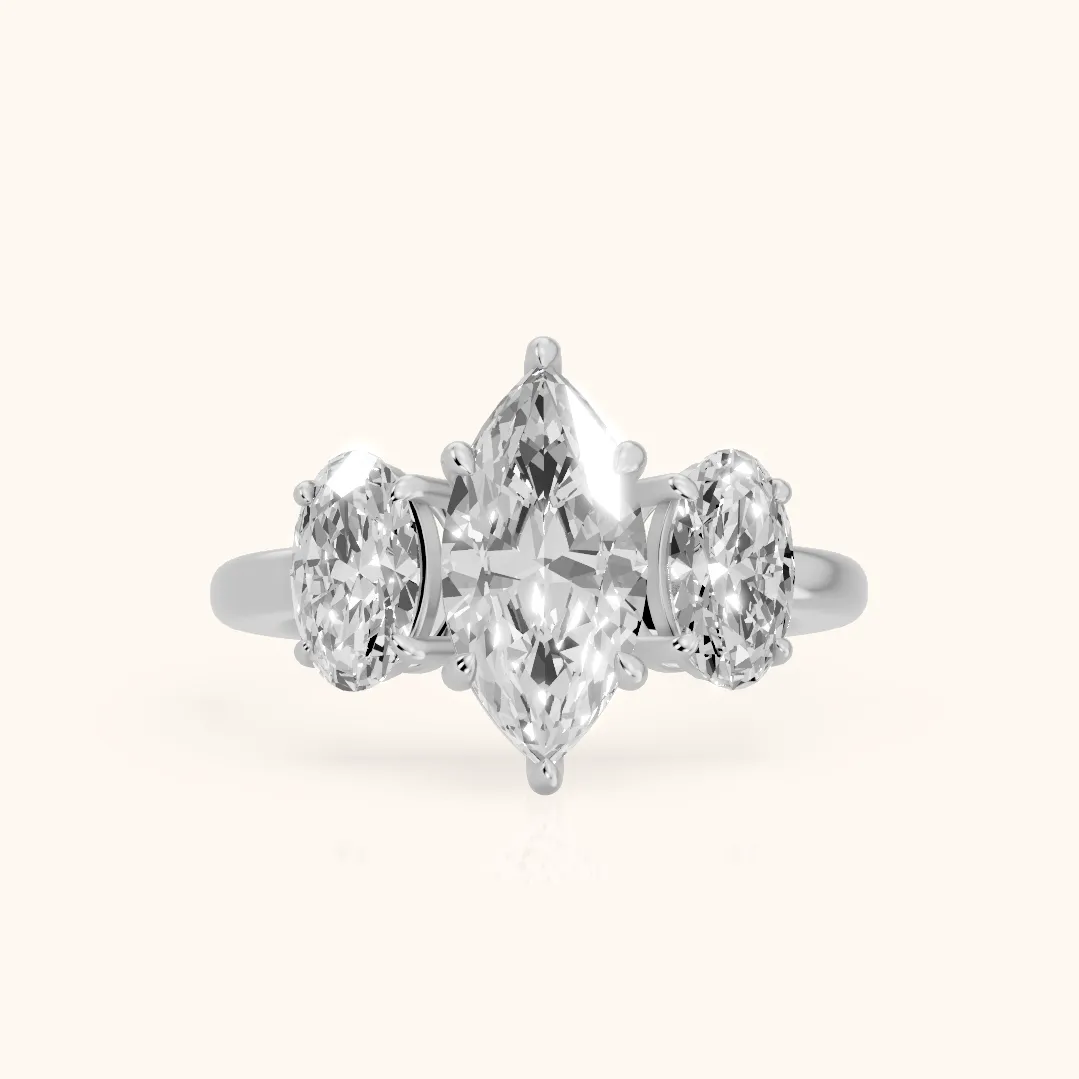 Lila Three-Stone Marquise Diamond Ring in Silver — view 2