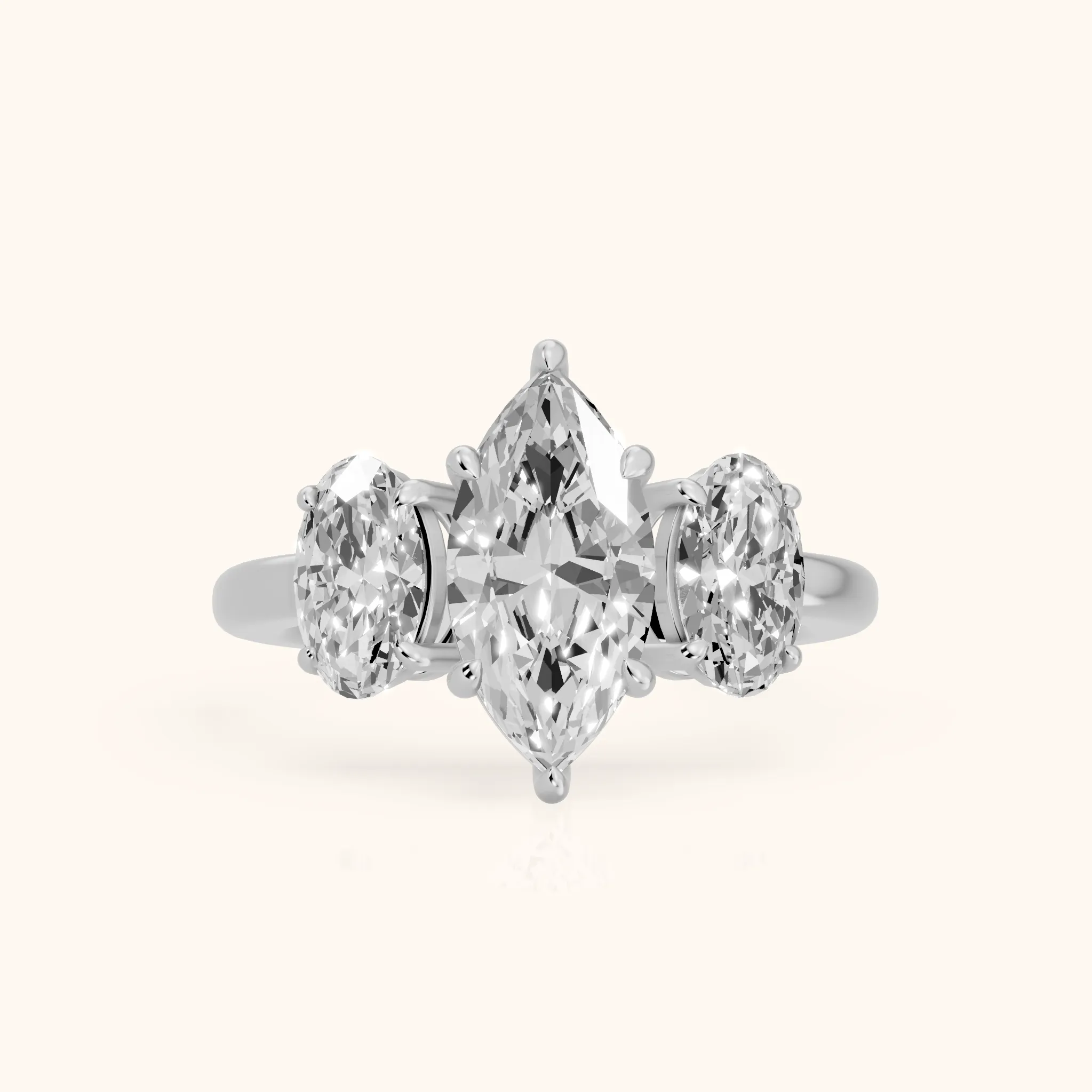 Lila Three-Stone Marquise Diamond Ring in Silver — view 1