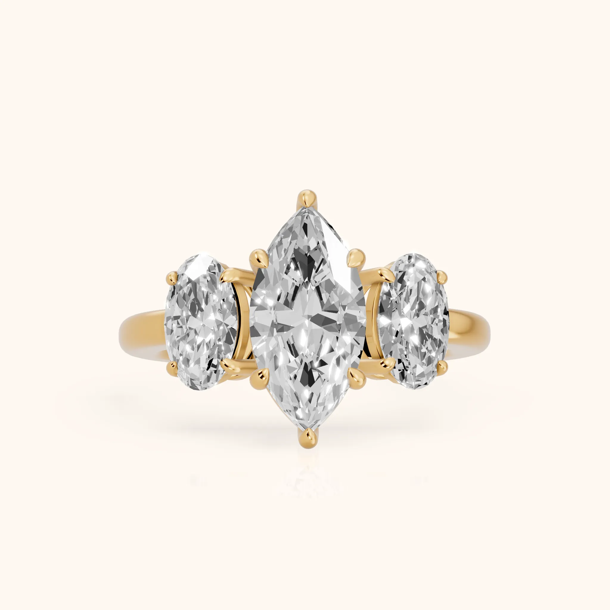 Lila Three-Stone Marquise Diamond Ring in Yellow Gold — view 1