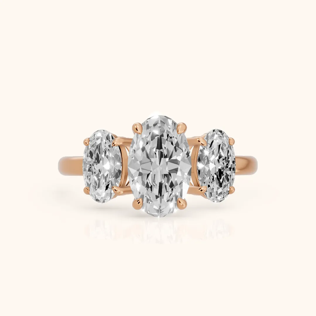 Lila Three-Stone Oval Diamond Ring in Rose Gold — view 2