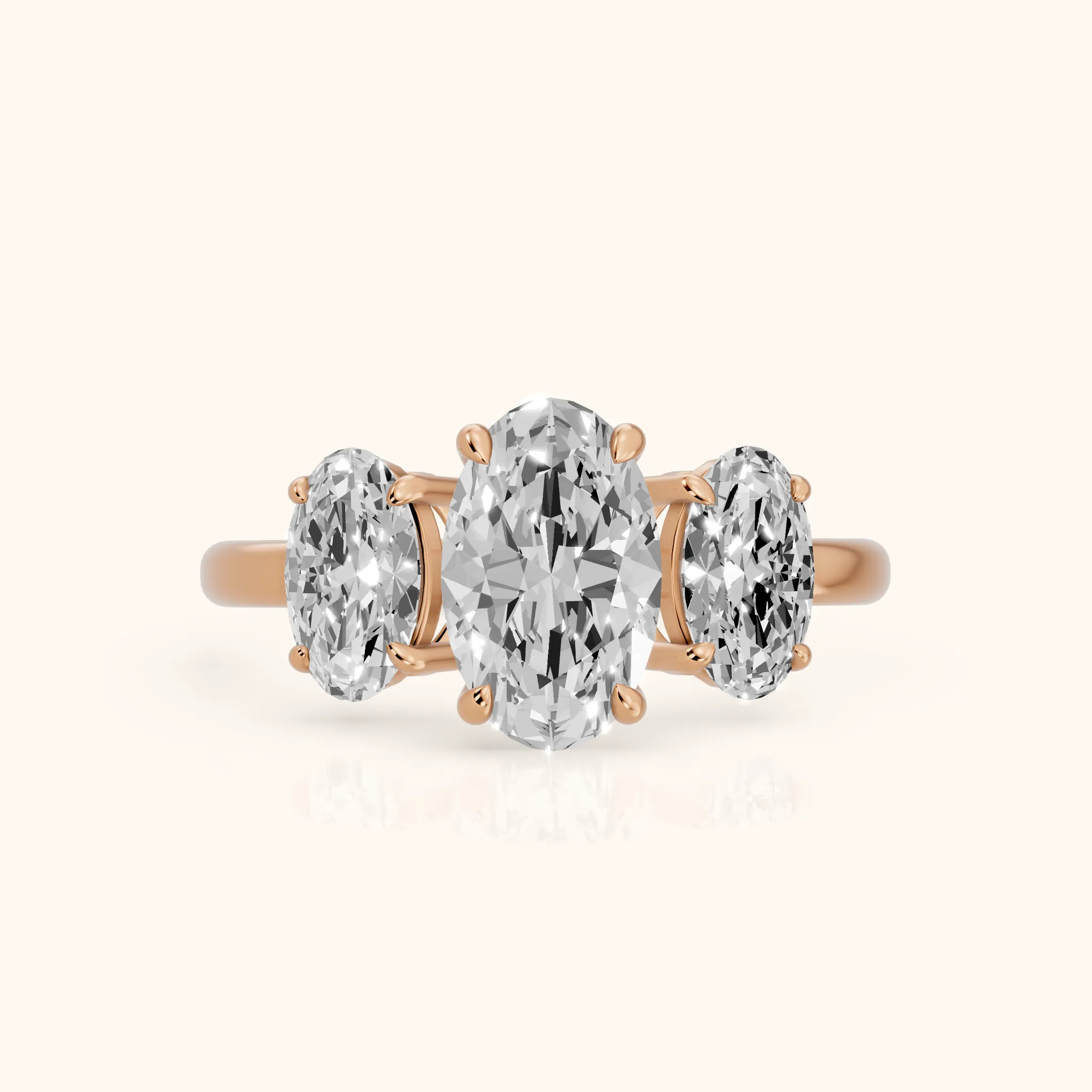 Lila Three-Stone Oval Diamond Ring in Rose Gold — view 1
