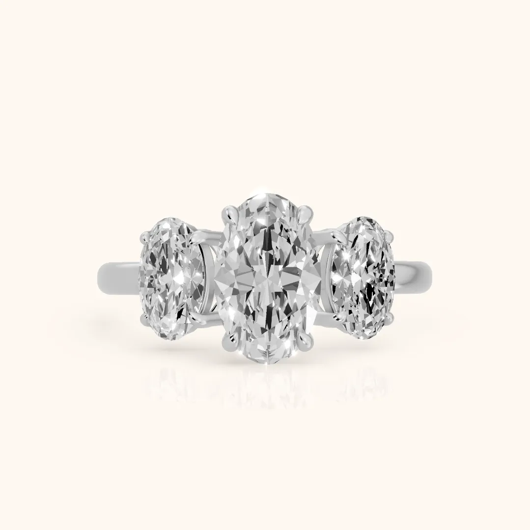 Lila Three-Stone Oval Diamond Ring in Silver — view 2