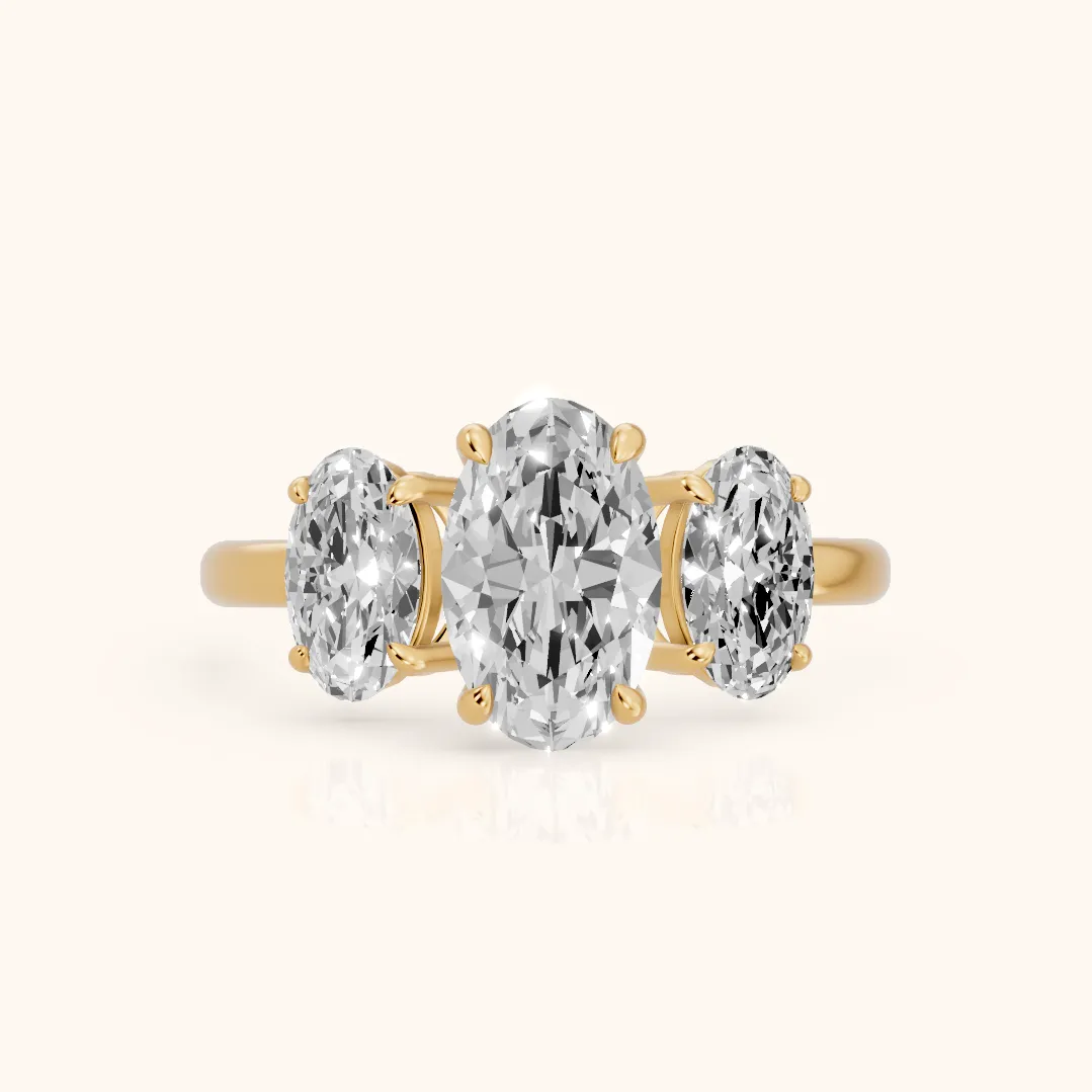 Lila Three-Stone Oval Diamond Ring in Yellow Gold — view 2