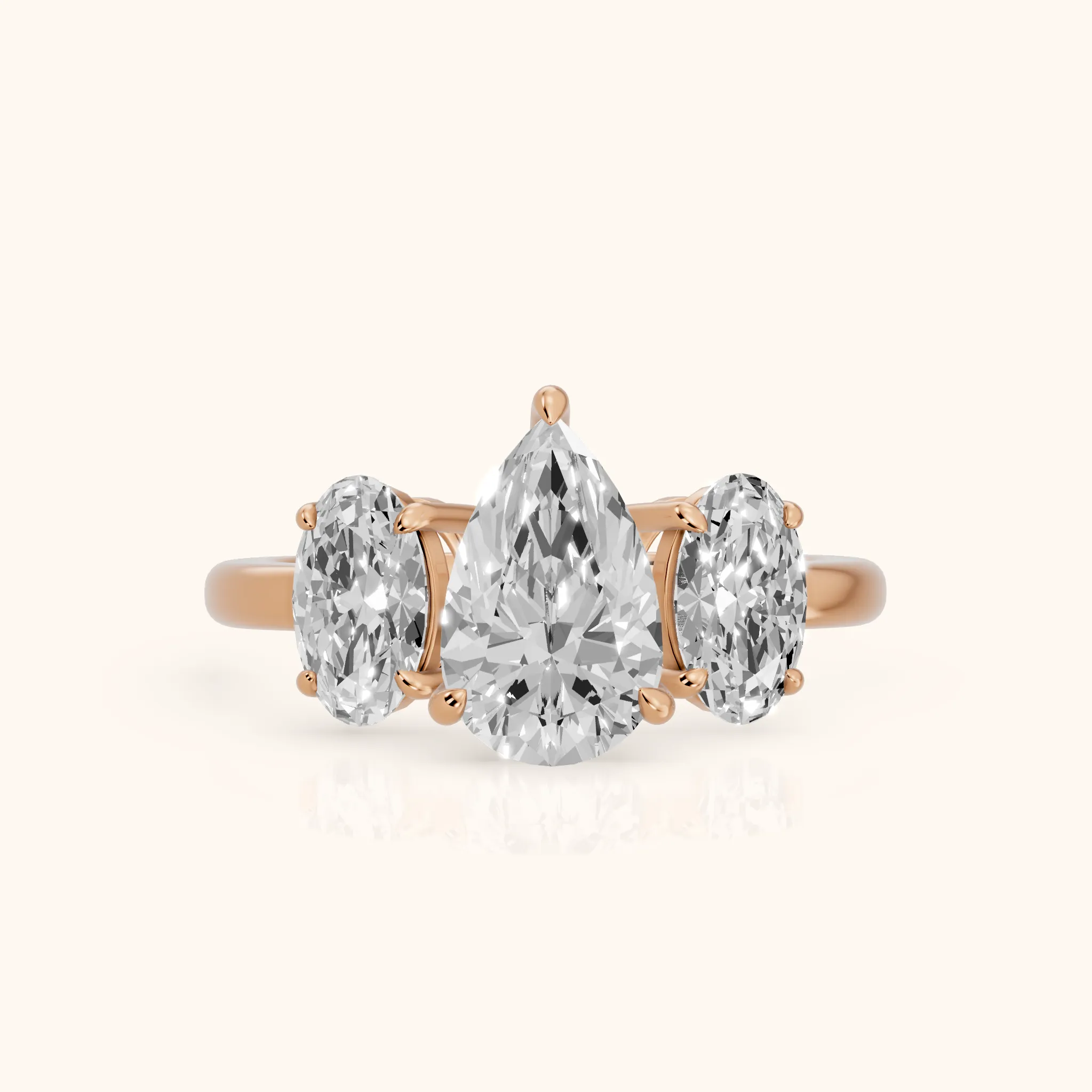 Lila Three-Stone Pear Diamond Ring in Rose Gold — view 1
