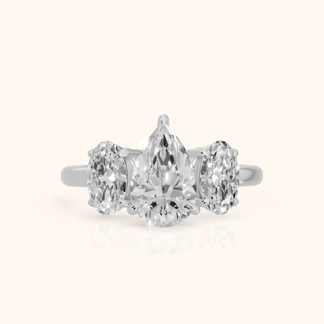 Lila Three-Stone Pear Diamond Ring in Silver — view 2