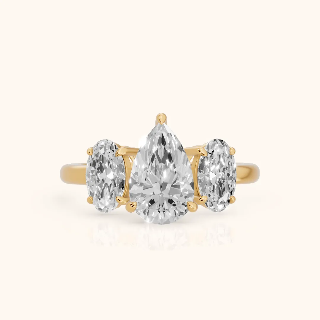 Lila Three-Stone Pear Diamond Ring in Yellow Gold — view 2
