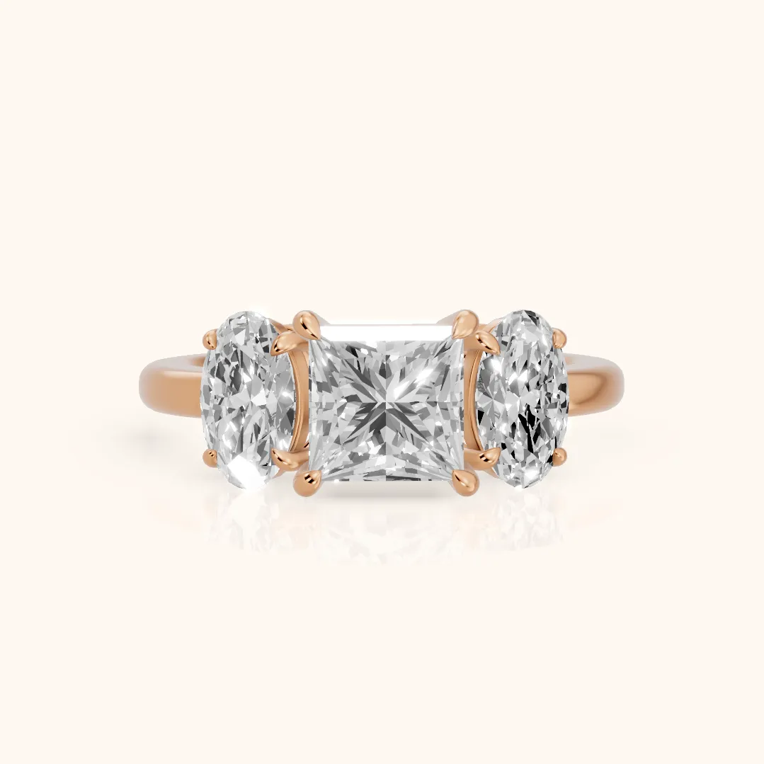 Lila Three-Stone Princess Diamond Ring in Rose Gold — view 2