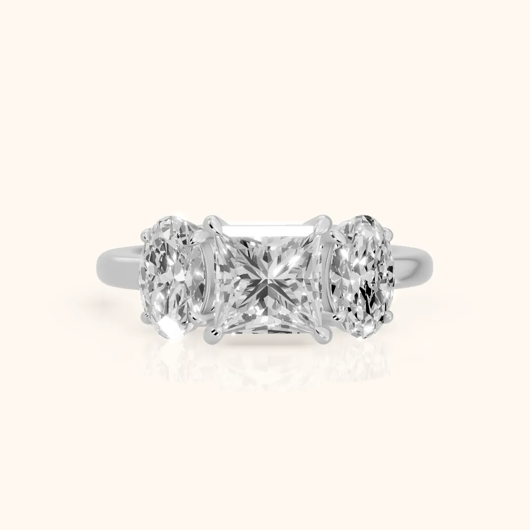 Lila Three-Stone Princess Diamond Ring in Silver — view 2