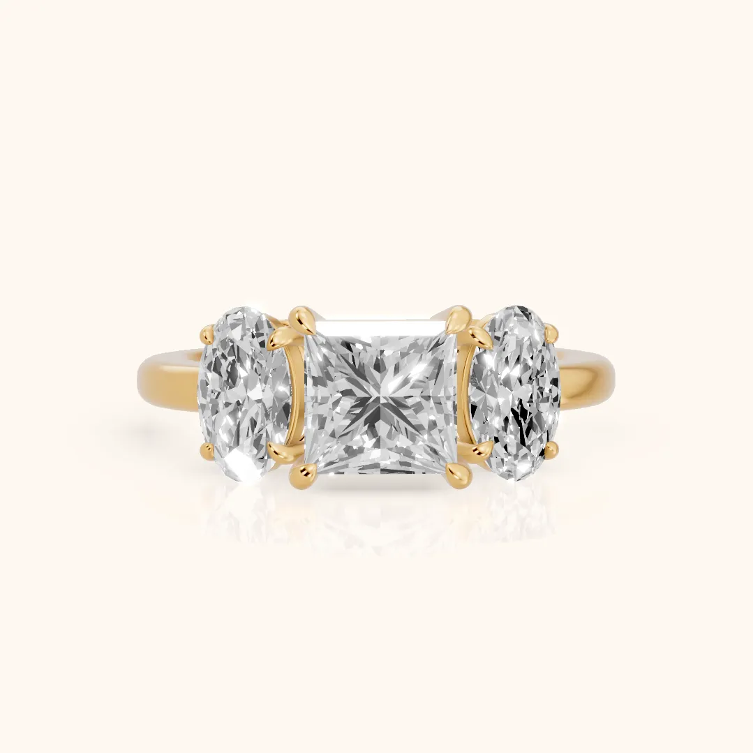 Lila Three-Stone Princess Diamond Ring in Yellow Gold — view 2