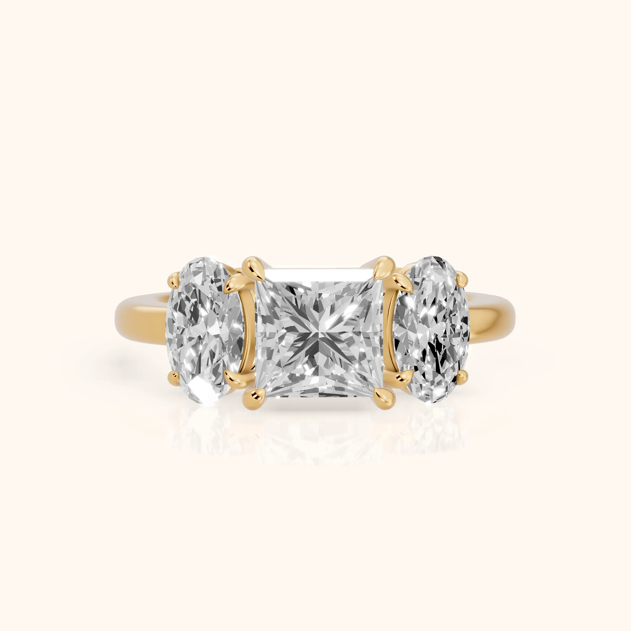 Lila Three-Stone Princess Diamond Ring in Yellow Gold — view 1