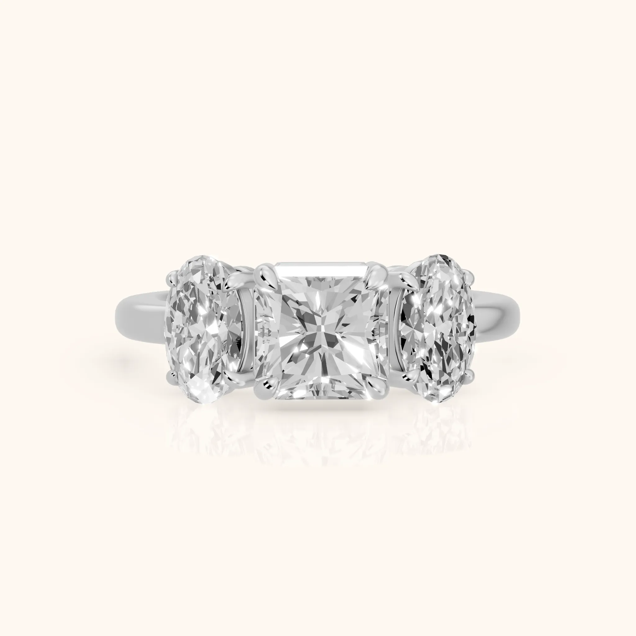 Lila Three-Stone Radiant Diamond Ring in Silver — view 1