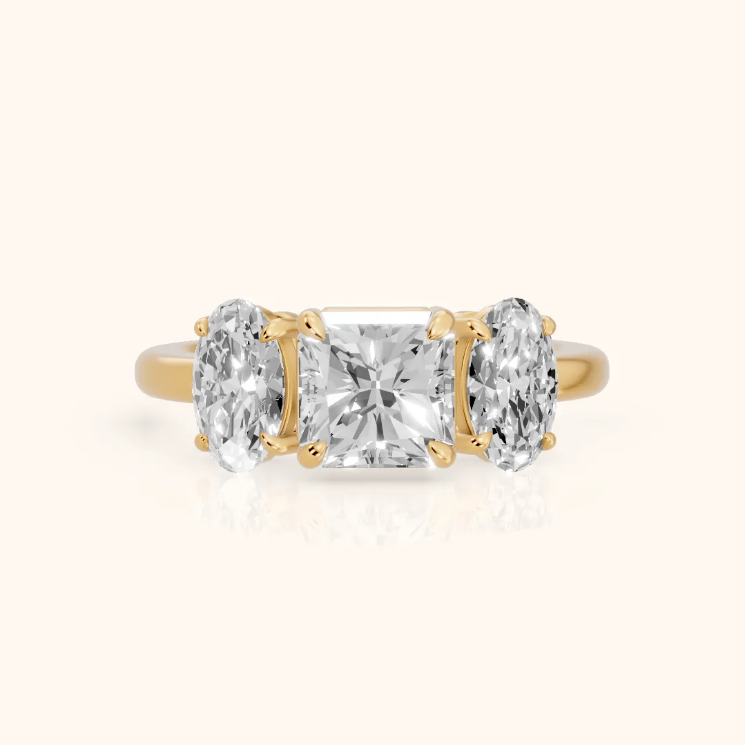 Lila Three-Stone Radiant Diamond Ring in Yellow Gold — view 2