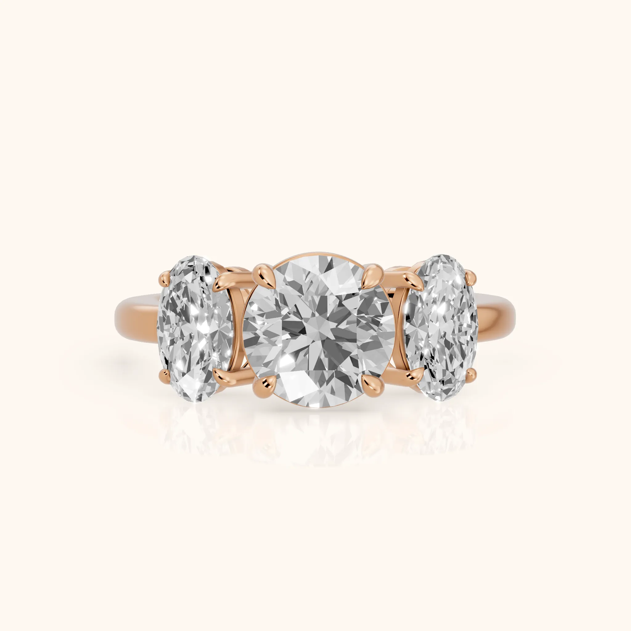 Lila Three-Stone Round Diamond Ring in Rose Gold — view 1