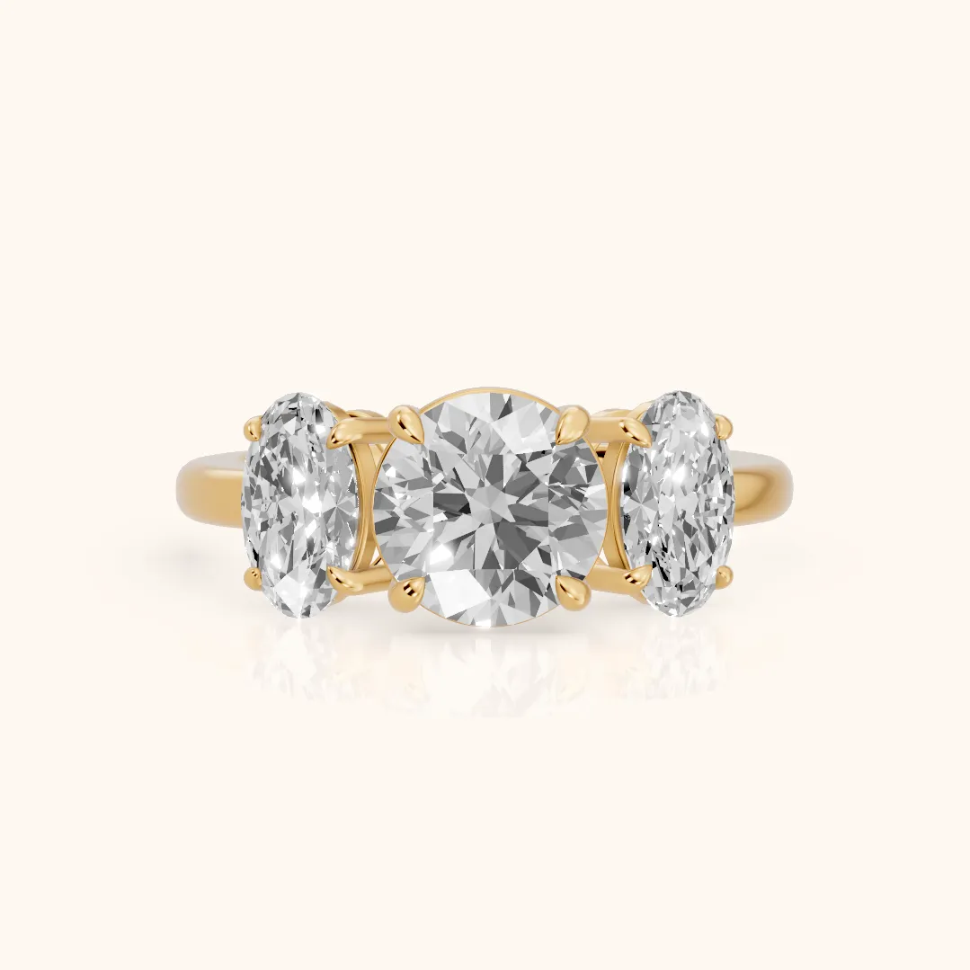 Lila Three-Stone Round Diamond Ring in Yellow Gold — view 2