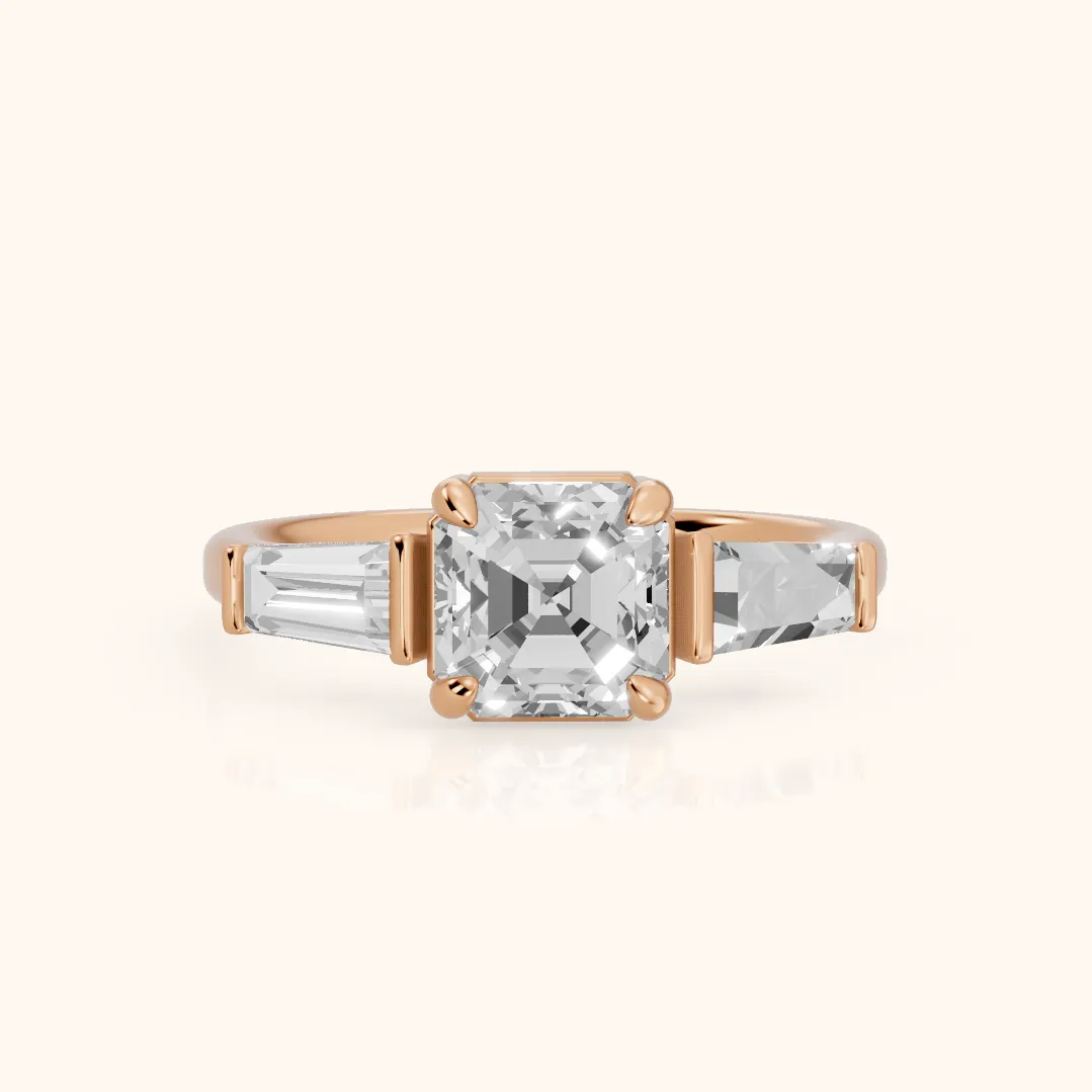 Layla Tapered Baguette Asscher Diamond Ring in Rose Gold — view 2