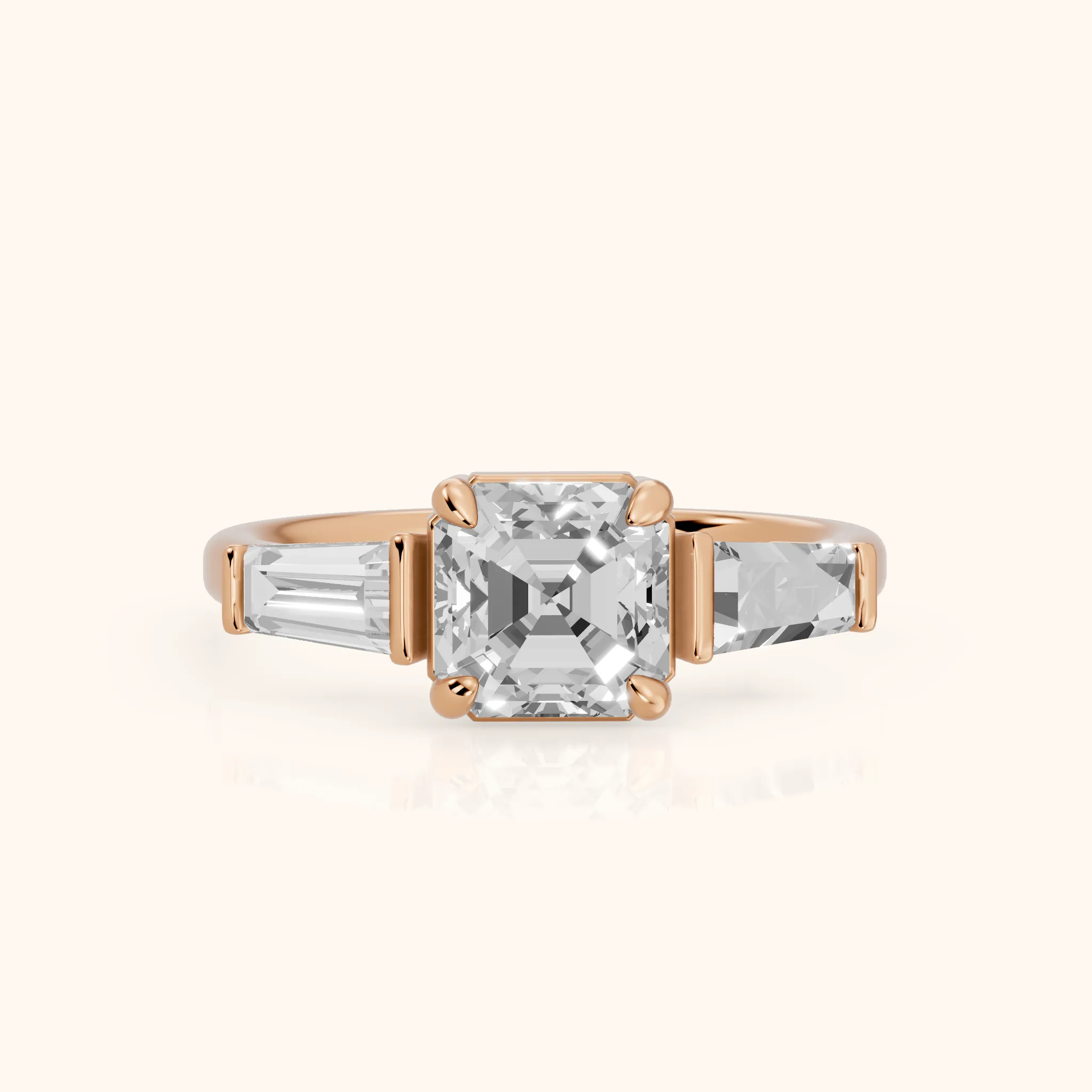 Layla Tapered Baguette Asscher Diamond Ring in Rose Gold — view 1