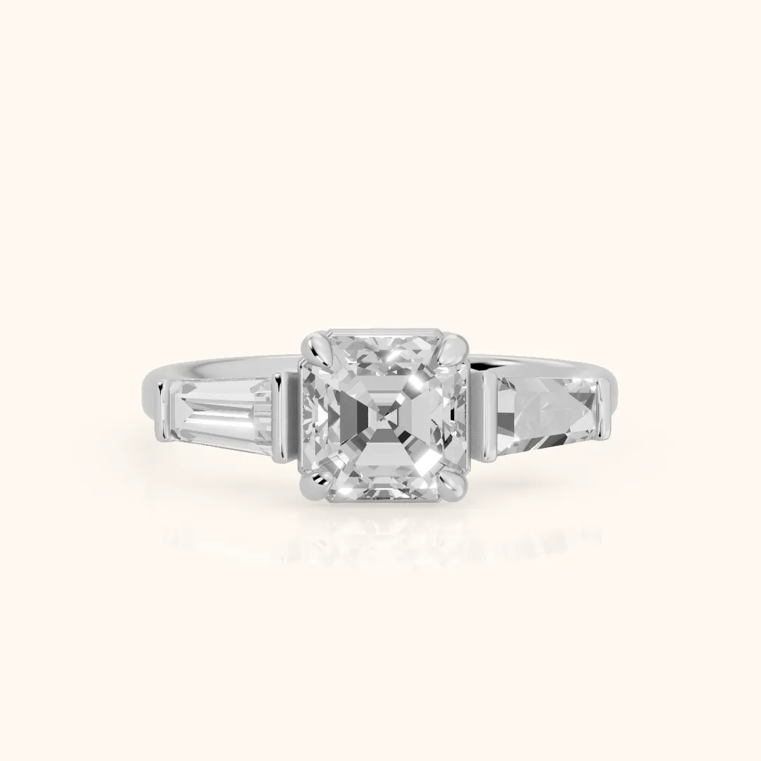Layla Tapered Baguette Asscher Diamond Ring in Silver — view 2