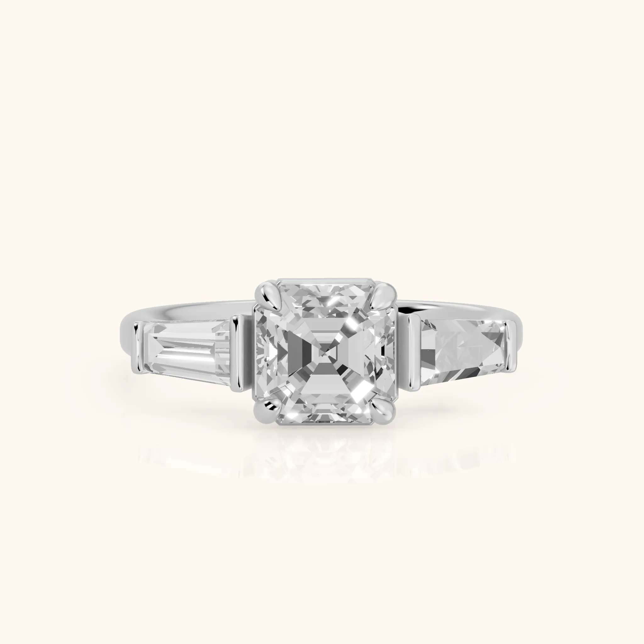 Layla Tapered Baguette Asscher Diamond Ring in Silver — view 1