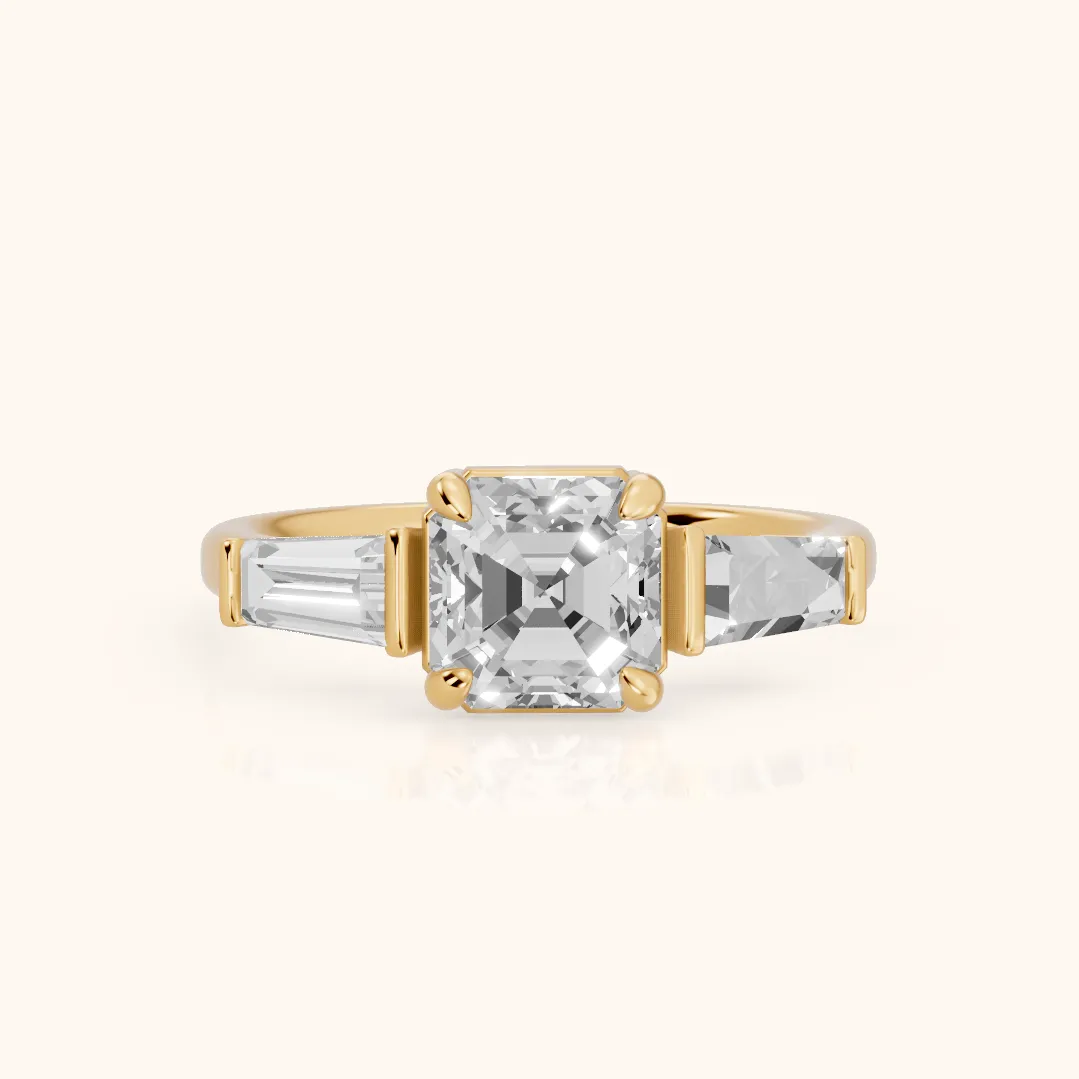 Layla Tapered Baguette Asscher Diamond Ring in Yellow Gold — view 2