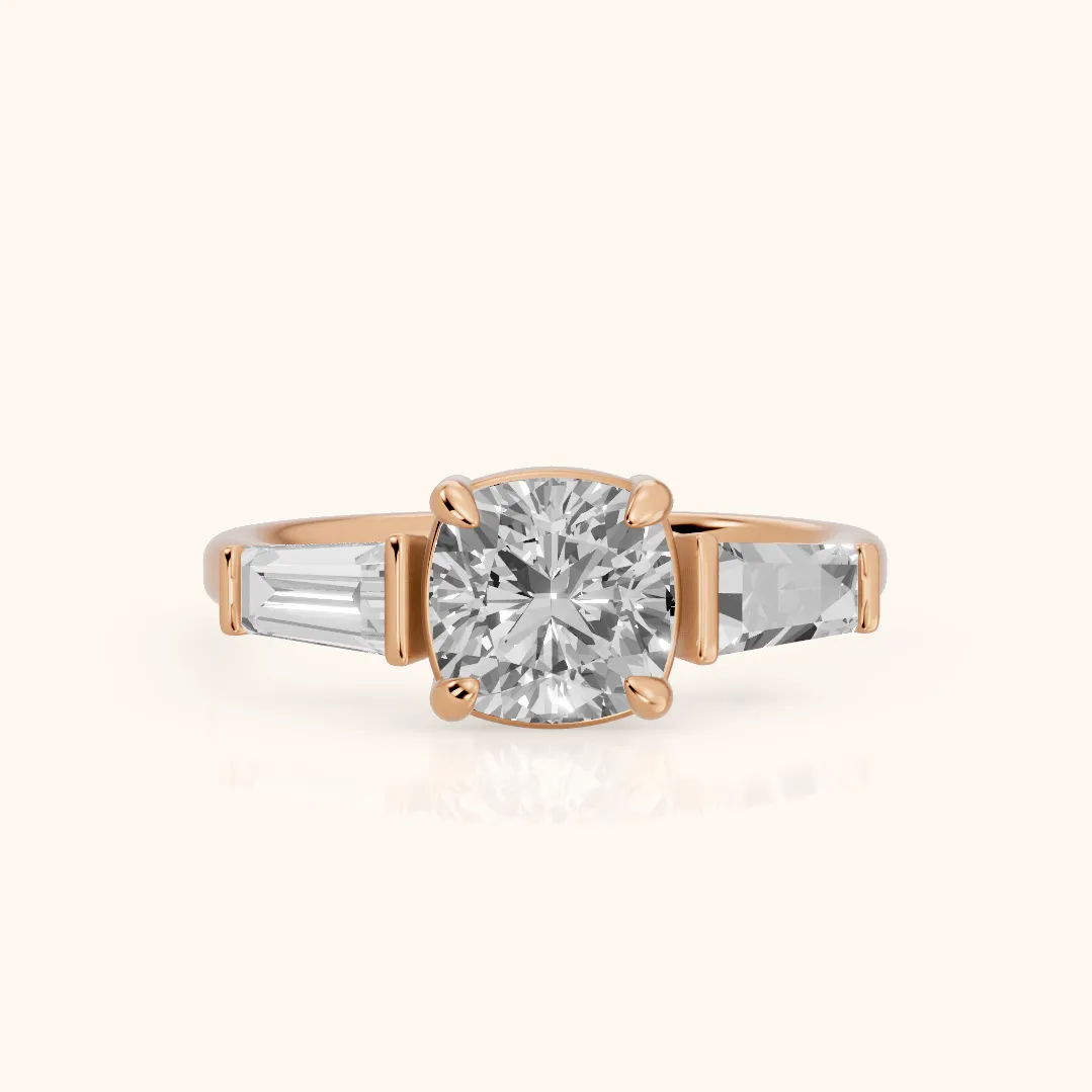 Layla Tapered Baguette Cushion Diamond Ring in Rose Gold — view 2