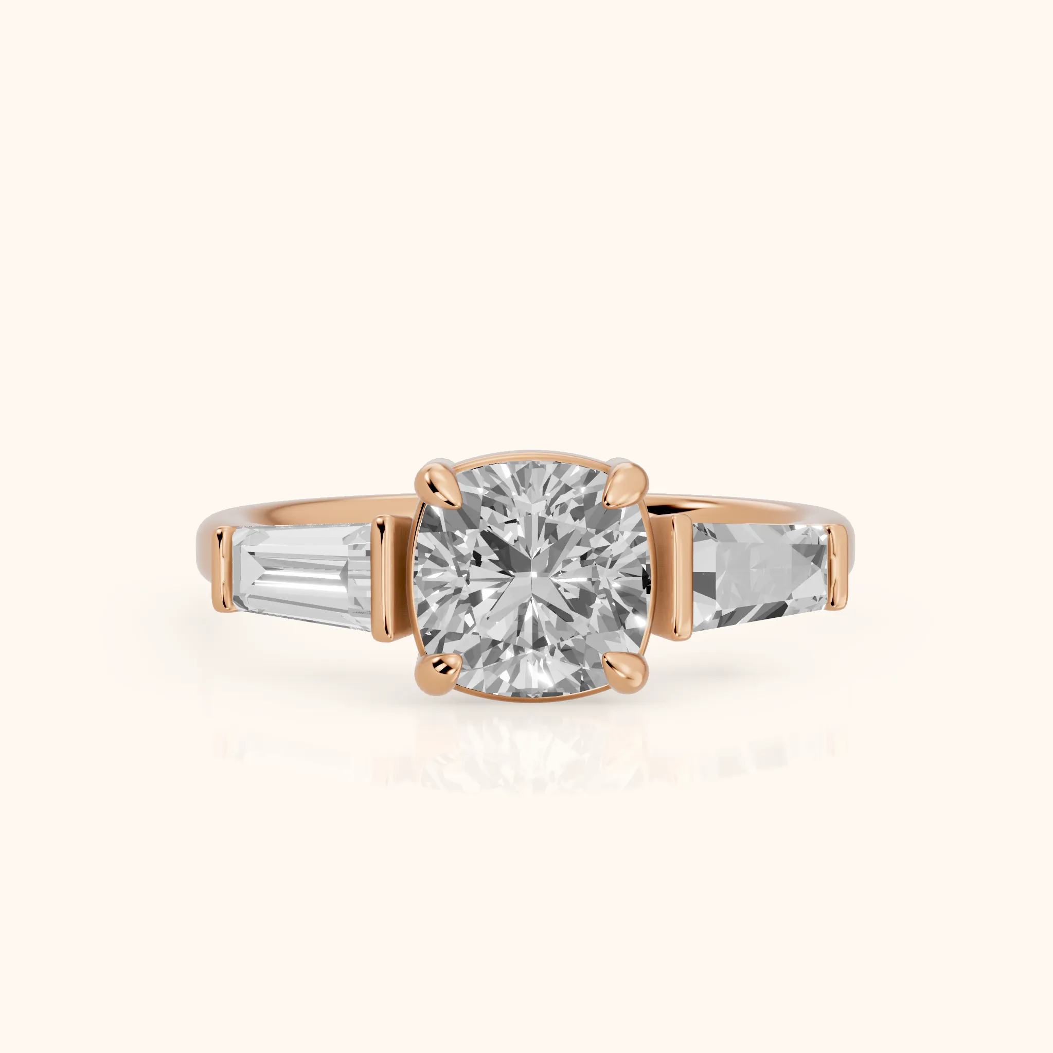 Layla Tapered Baguette Cushion Diamond Ring in Rose Gold — view 1