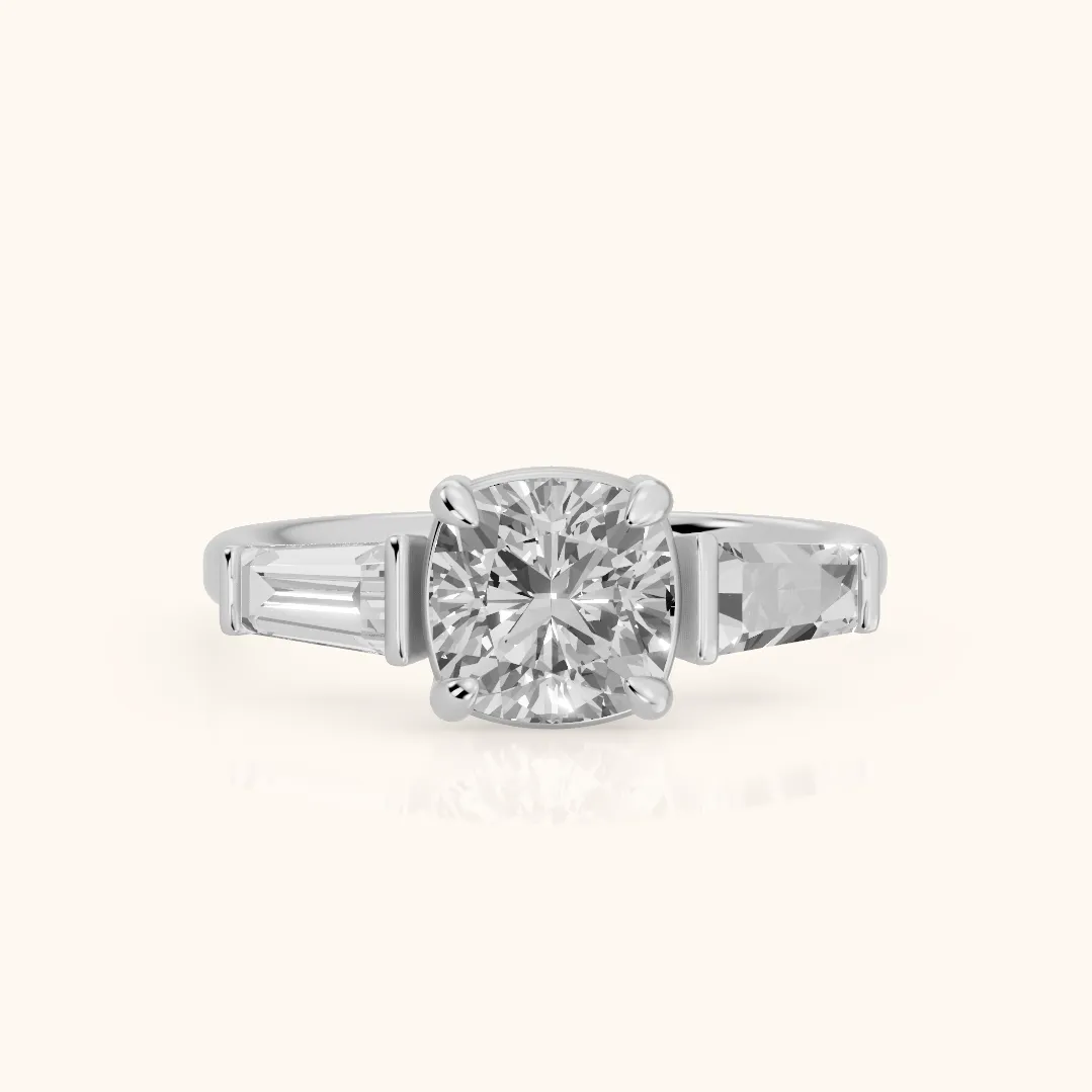 Layla Tapered Baguette Cushion Diamond Ring in Silver — view 2