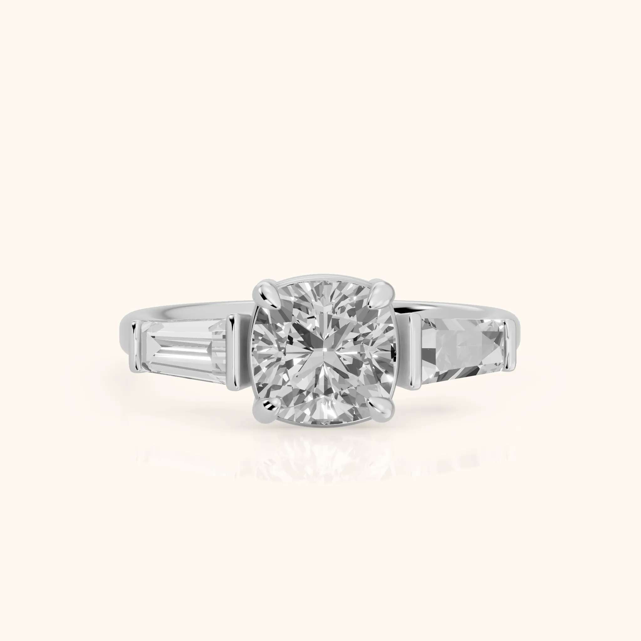 Layla Tapered Baguette Cushion Diamond Ring in Silver — view 1