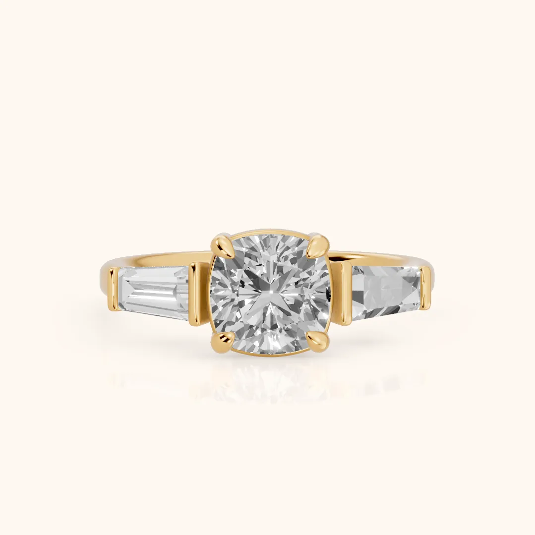 Layla Tapered Baguette Cushion Diamond Ring in Yellow Gold — view 2