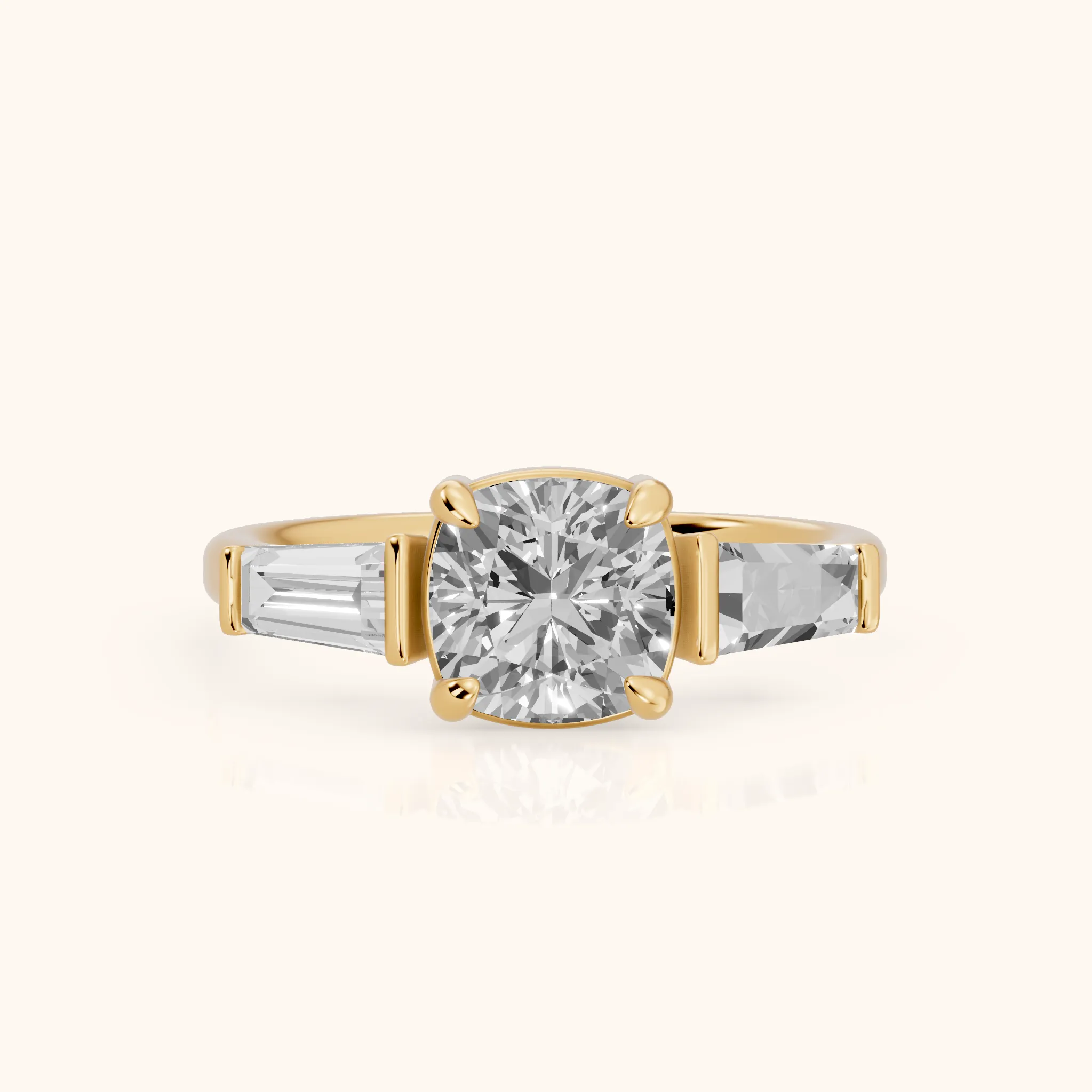 Layla Tapered Baguette Cushion Diamond Ring in Yellow Gold — view 1