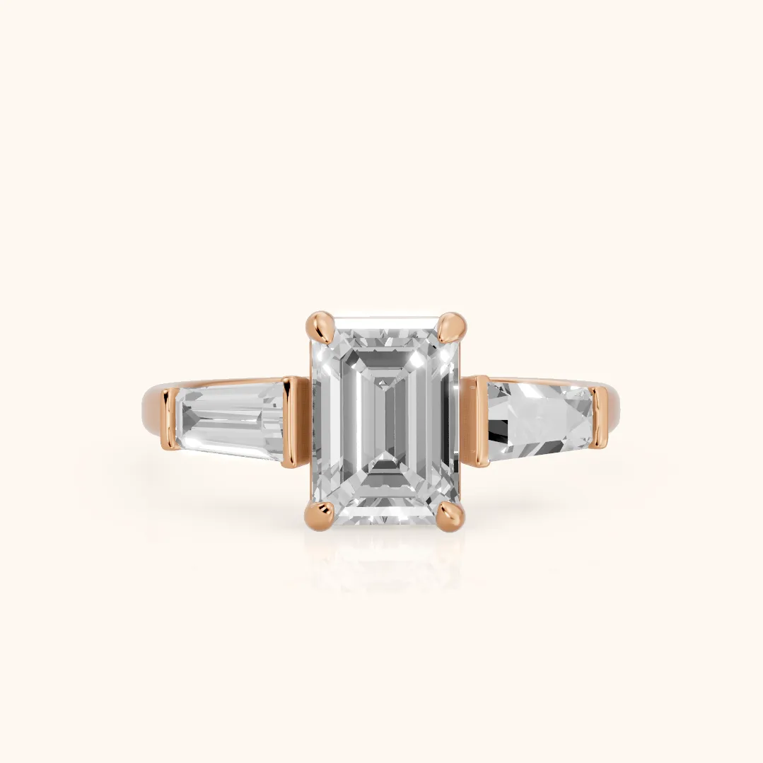 Layla Tapered Baguette Emerald Diamond Ring in Rose Gold — view 2