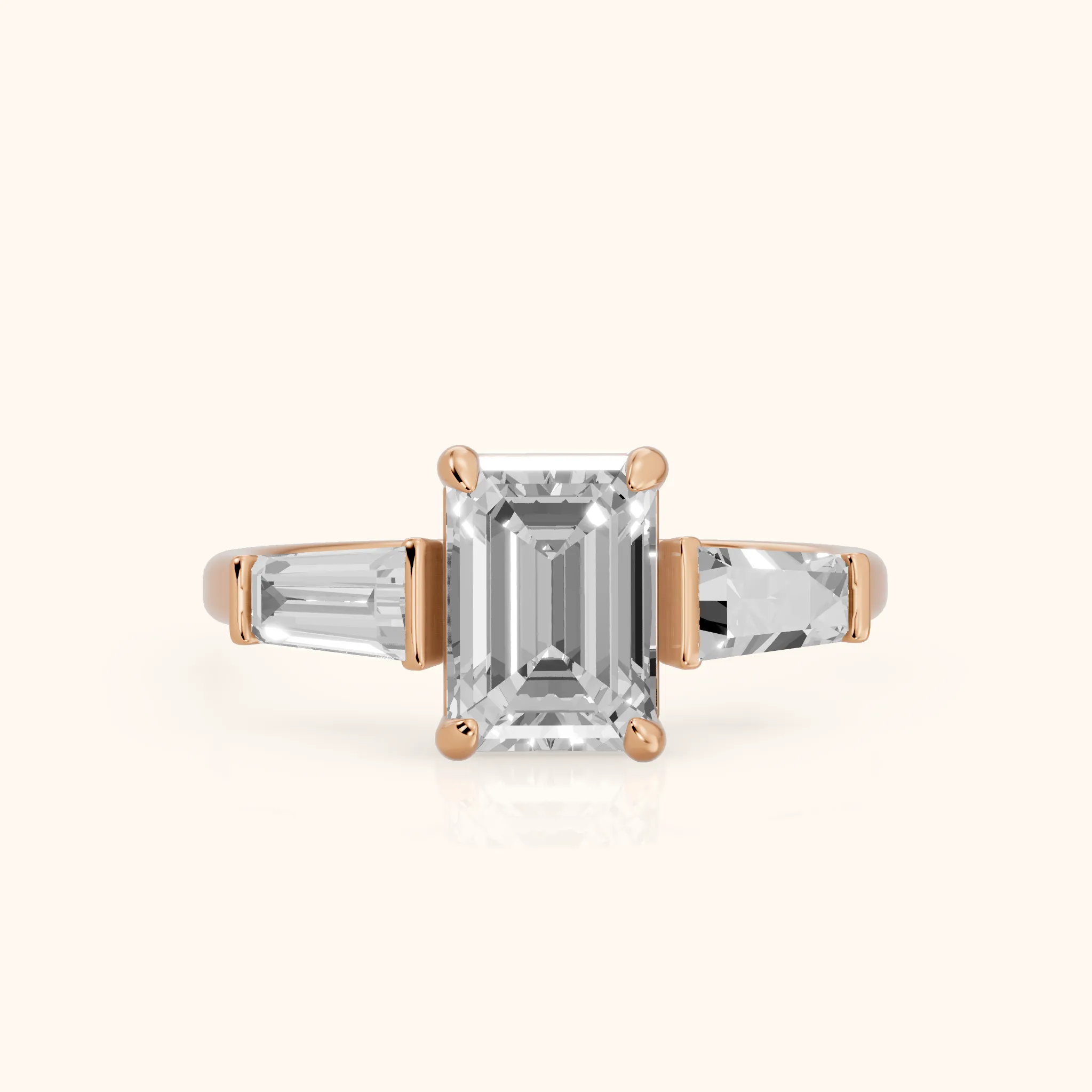 Layla Tapered Baguette Emerald Diamond Ring in Rose Gold — view 1