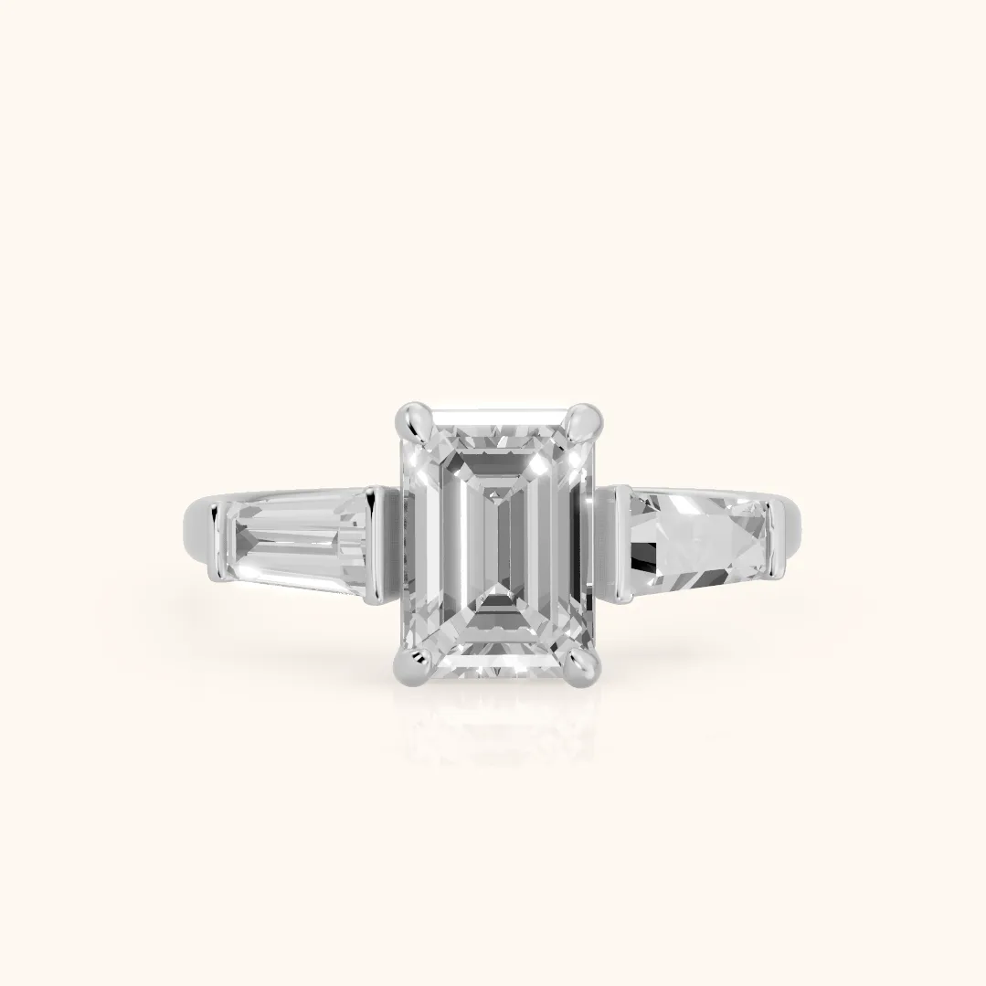 Layla Tapered Baguette Emerald Diamond Ring in Silver — view 2