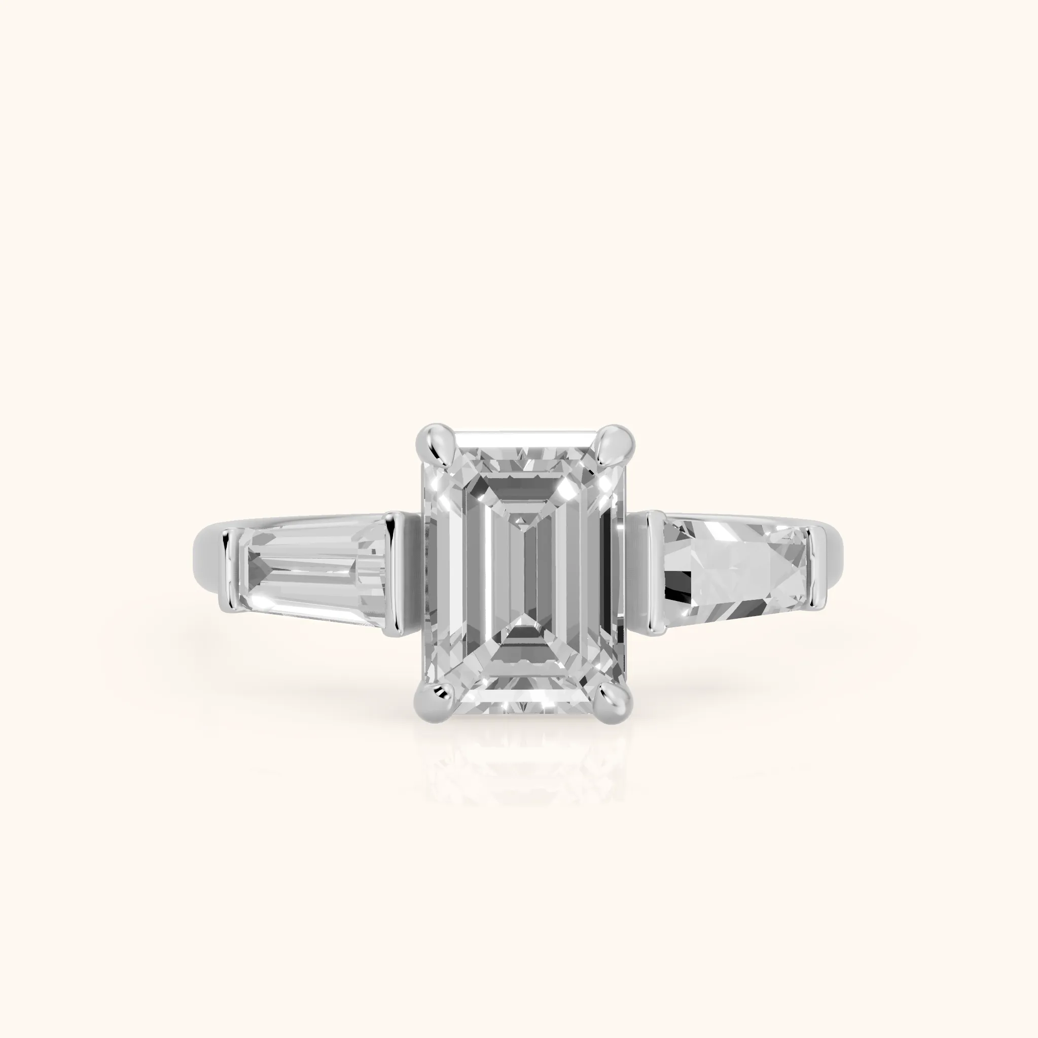Layla Tapered Baguette Emerald Diamond Ring in Silver — view 1