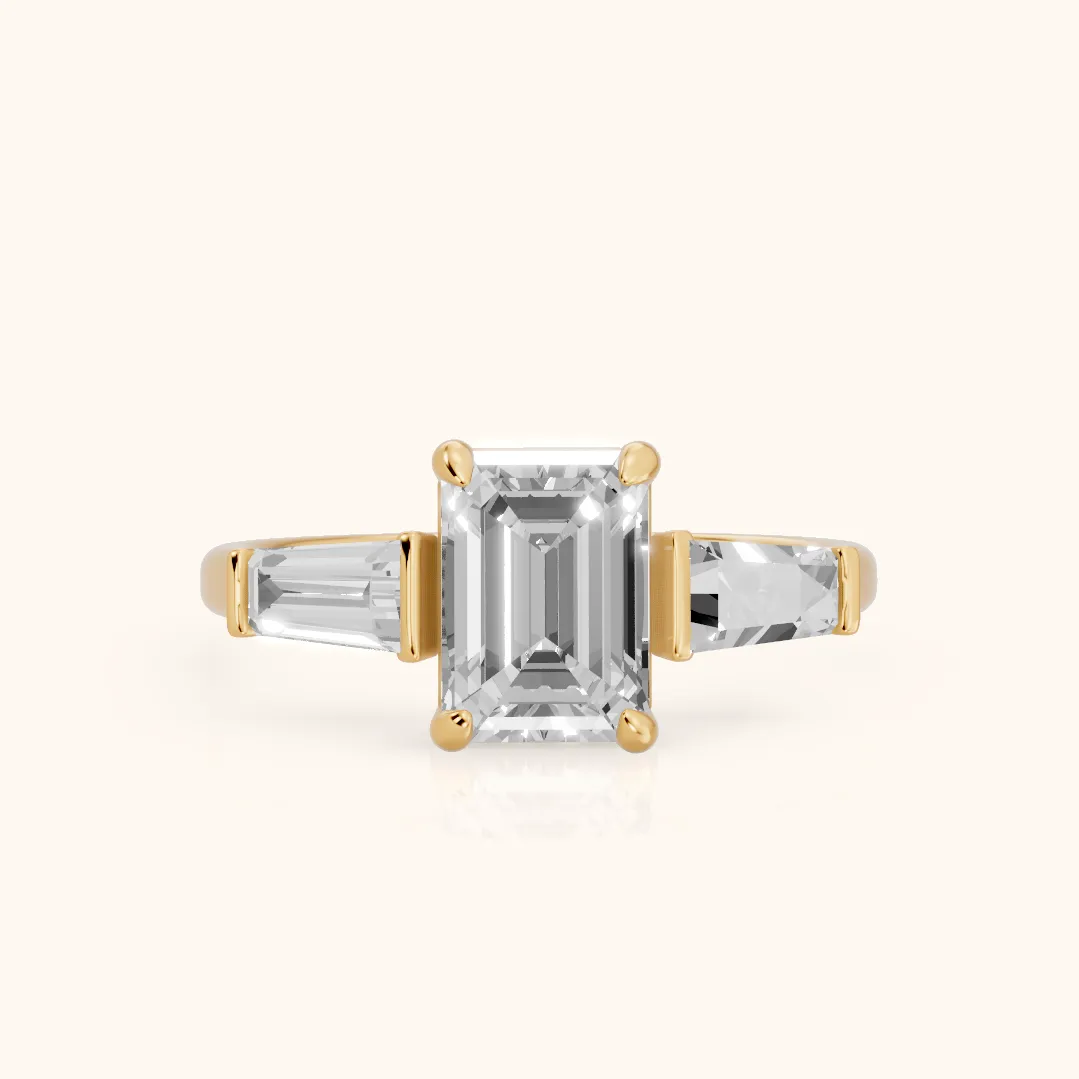 Layla Tapered Baguette Emerald Diamond Ring in Yellow Gold — view 2