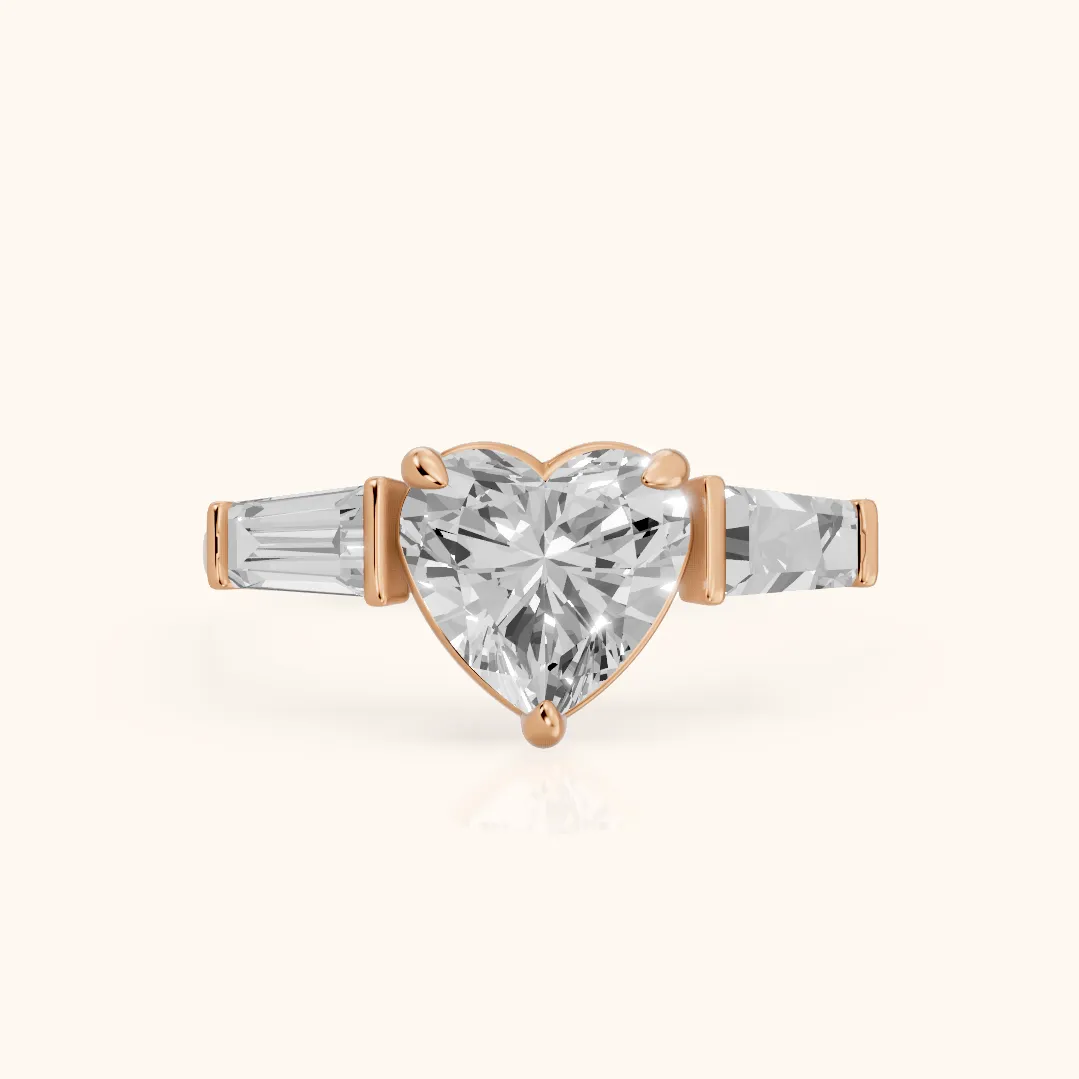 Layla Tapered Baguette Heart Diamond Ring in Rose Gold — view 2
