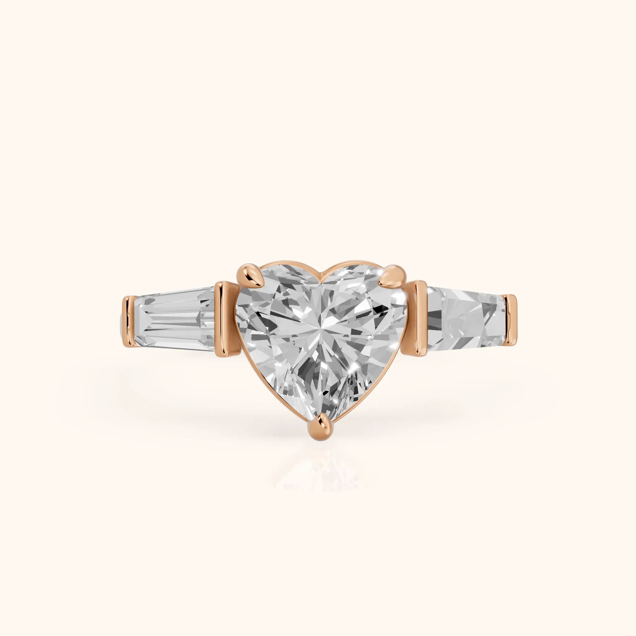 Layla Tapered Baguette Heart Diamond Ring in Rose Gold — view 1