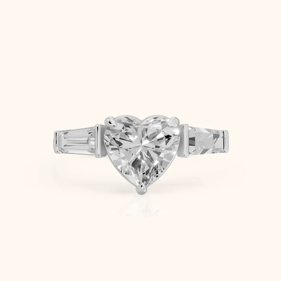 Layla Tapered Baguette Heart Diamond Ring in Silver — view 2