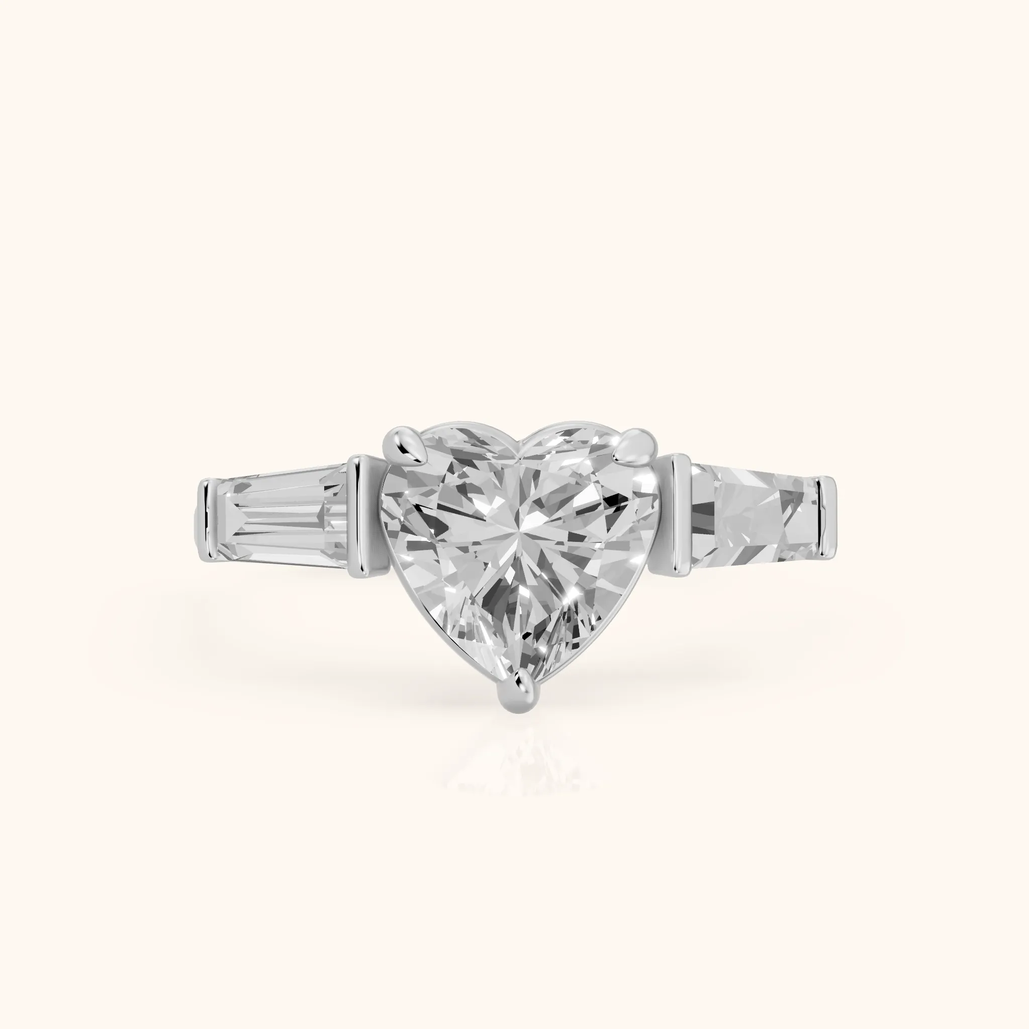 Layla Tapered Baguette Heart Diamond Ring in Silver — view 1