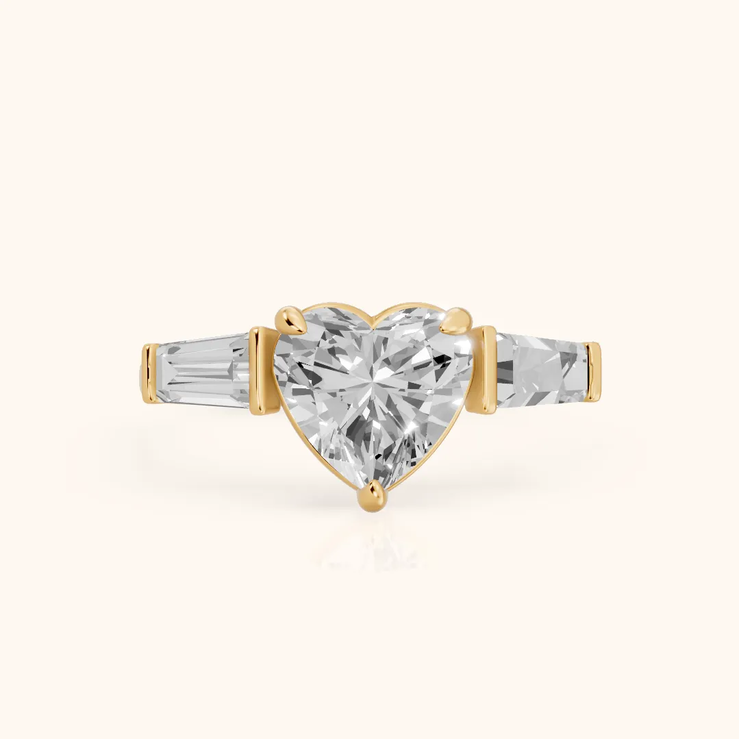 Layla Tapered Baguette Heart Diamond Ring in Yellow Gold — view 2