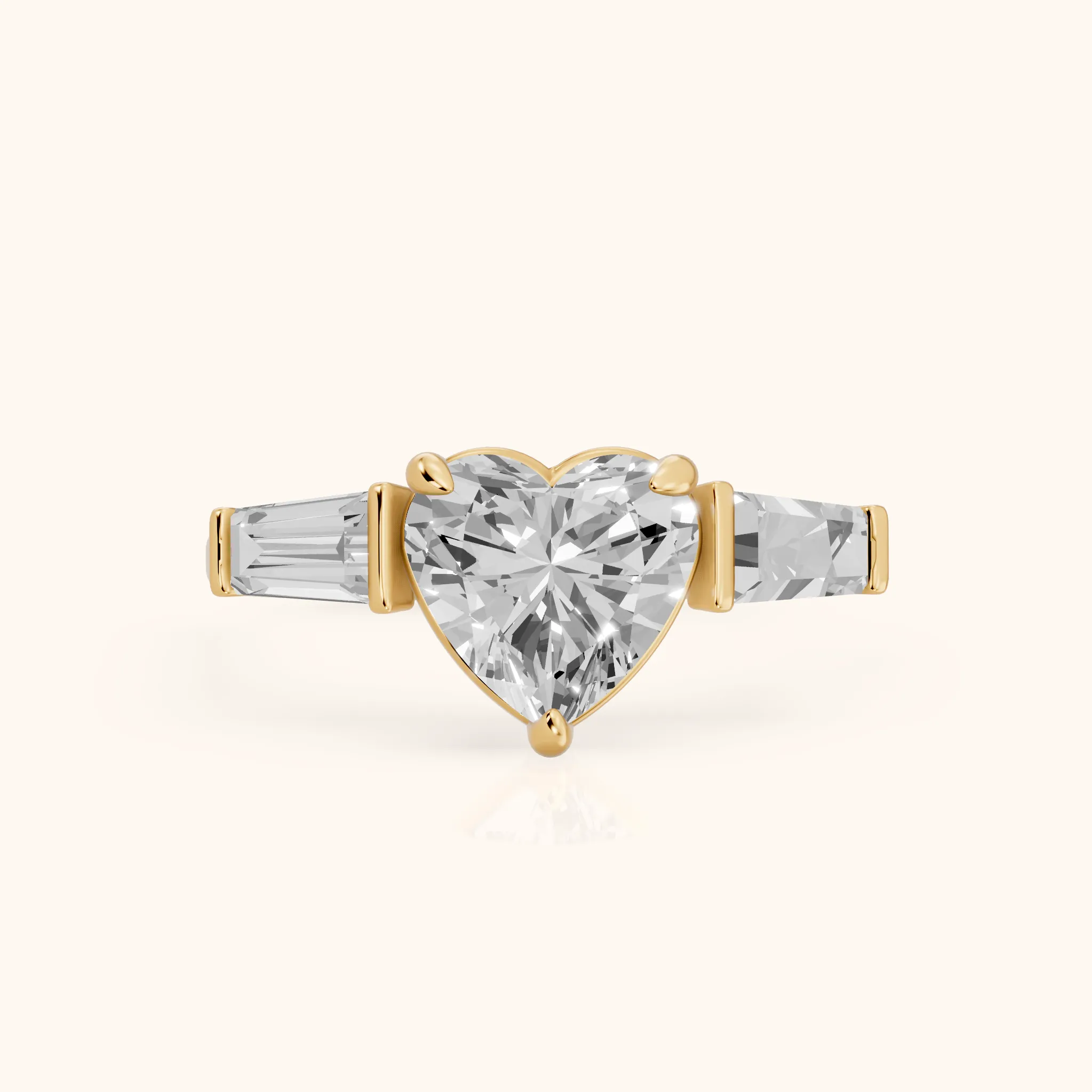 Layla Tapered Baguette Heart Diamond Ring in Yellow Gold — view 1