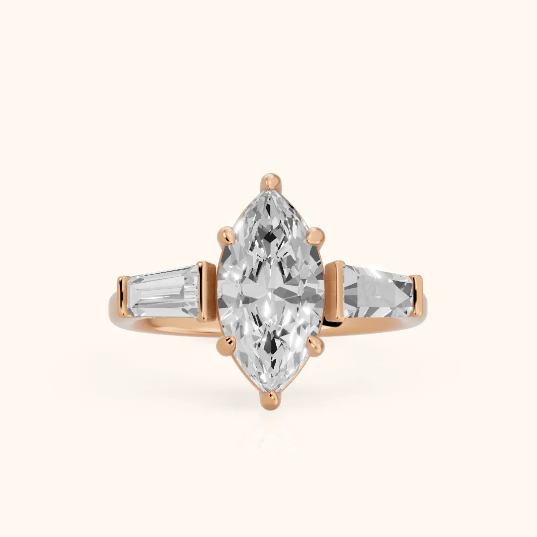 Layla Tapered Baguette Marquise Diamond Ring in Rose Gold — view 2