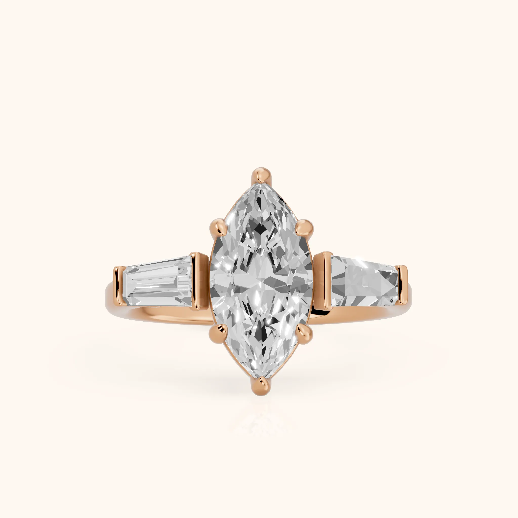 Layla Tapered Baguette Marquise Diamond Ring in Rose Gold — view 1
