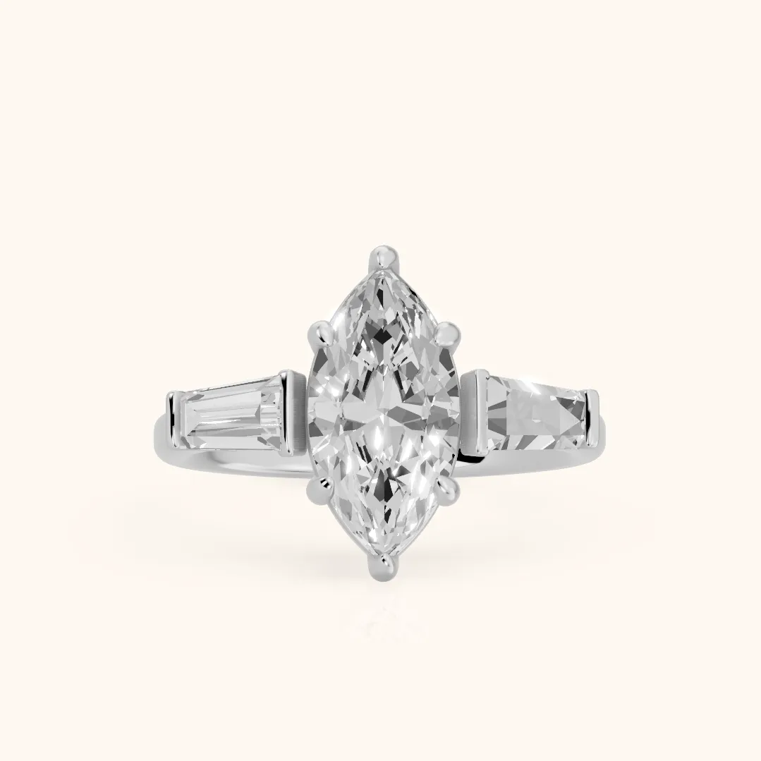 Layla Tapered Baguette Marquise Diamond Ring in Silver — view 2