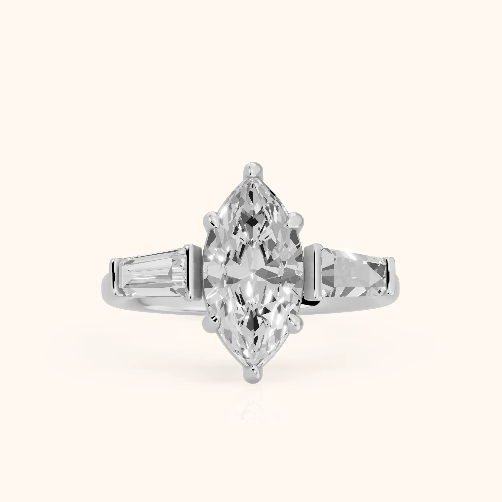 Layla Tapered Baguette Marquise Diamond Ring in Silver — view 1