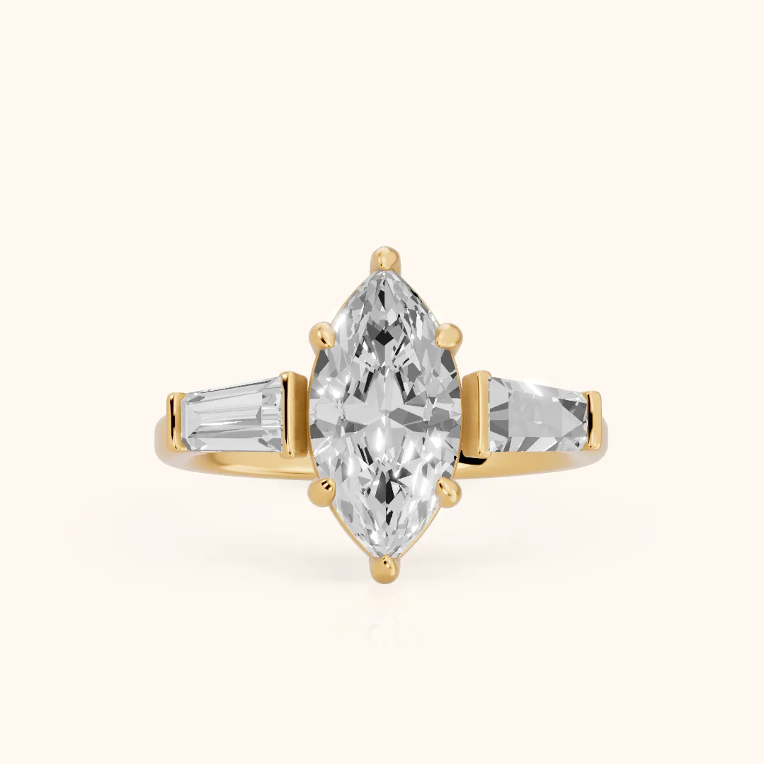 Layla Tapered Baguette Marquise Diamond Ring in Yellow Gold — view 2