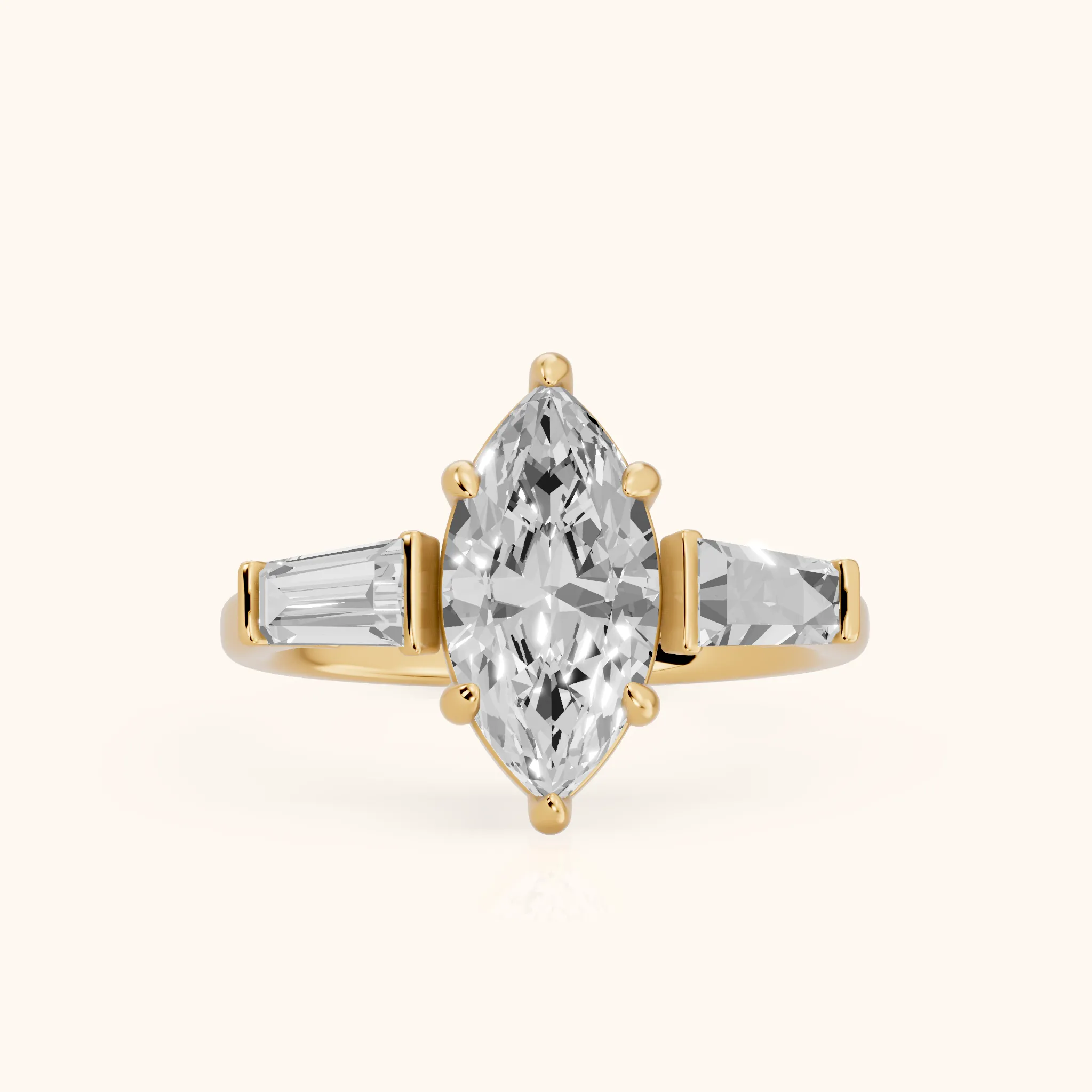 Layla Tapered Baguette Marquise Diamond Ring in Yellow Gold — view 1
